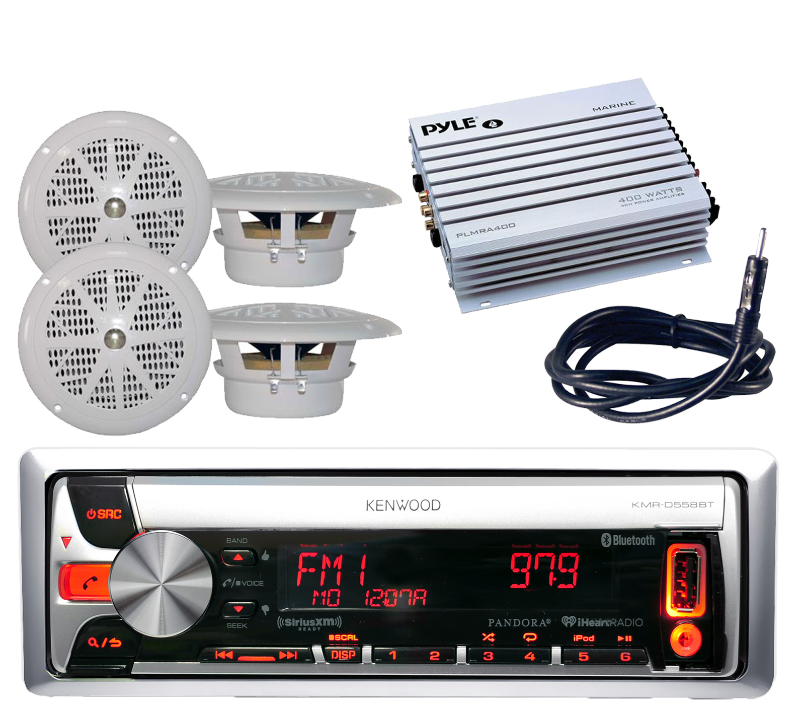 Kenwood Car Marine CD USB MP3 Pandora Radio with 4x 4" Speakers,400W