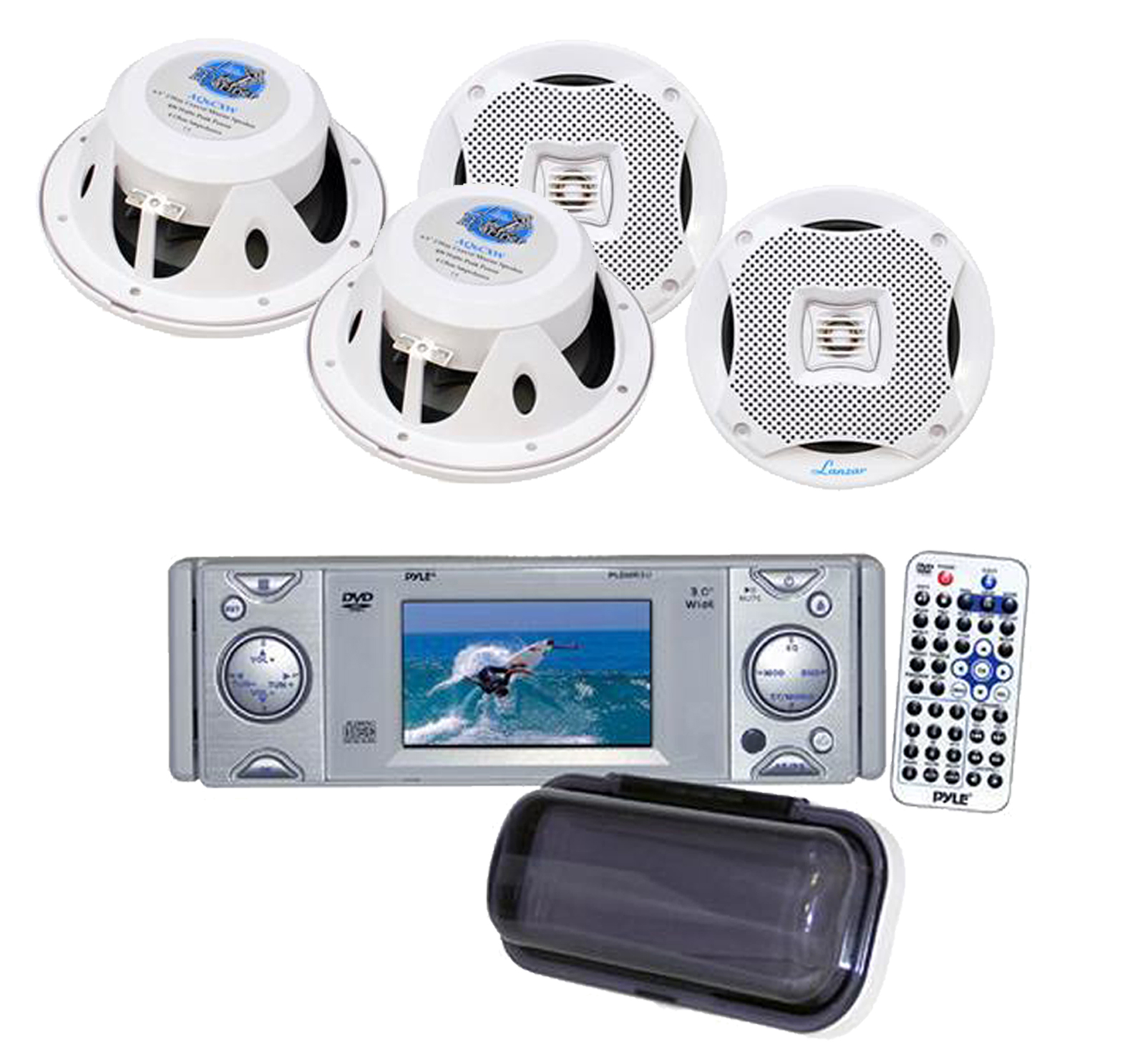 New Marine Yacht Pyle AM FM WB DVD CD Receiver w/800W Amp+ Lanzar 6.5