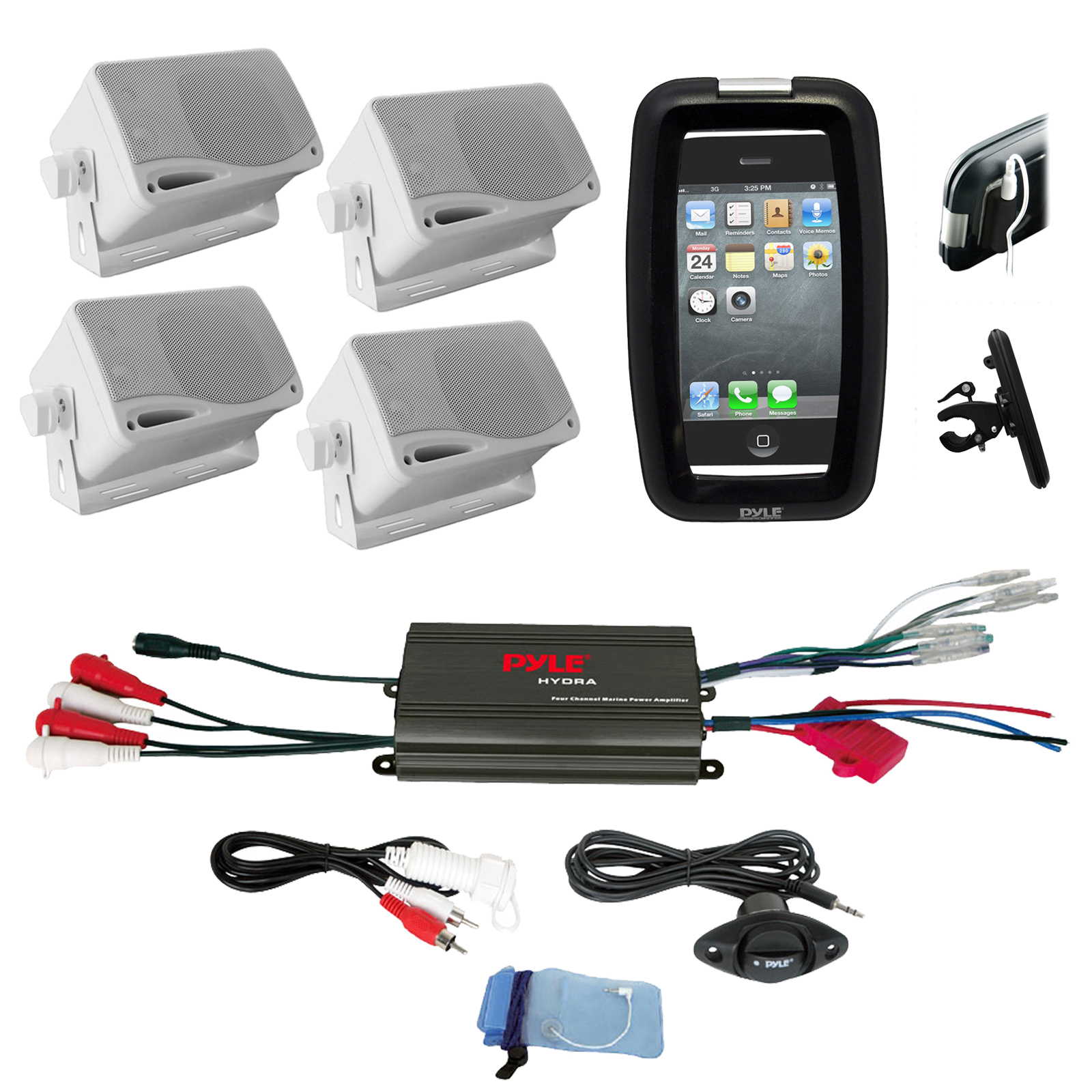 NEW Pyle 800W 4Ch Marine iPod//MP3 AMP Waterproof Bag 4 x 200W 6.5/'/' Speakers