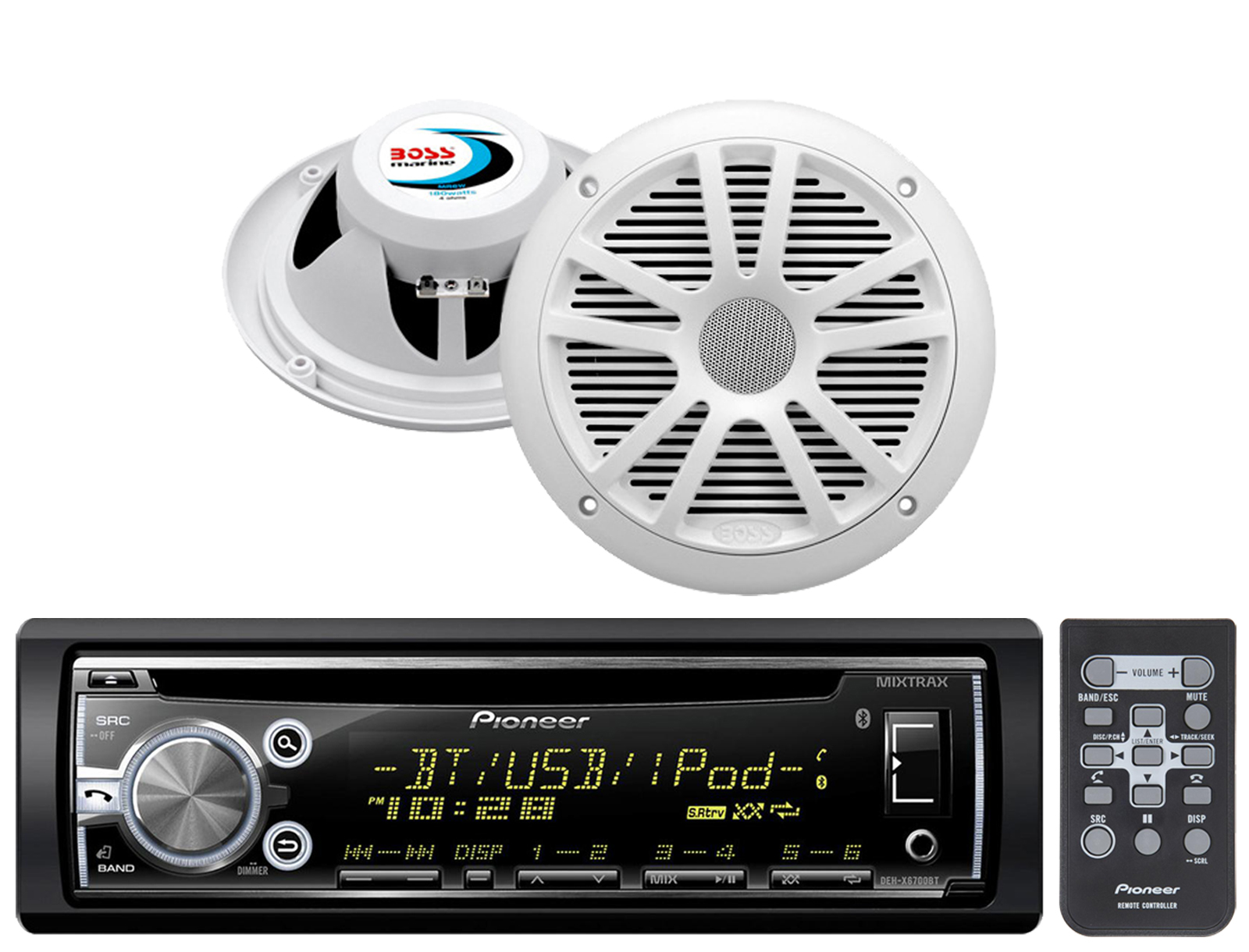 Bluetooth CD USB AUX iPod Car Radio,2 White 6.5