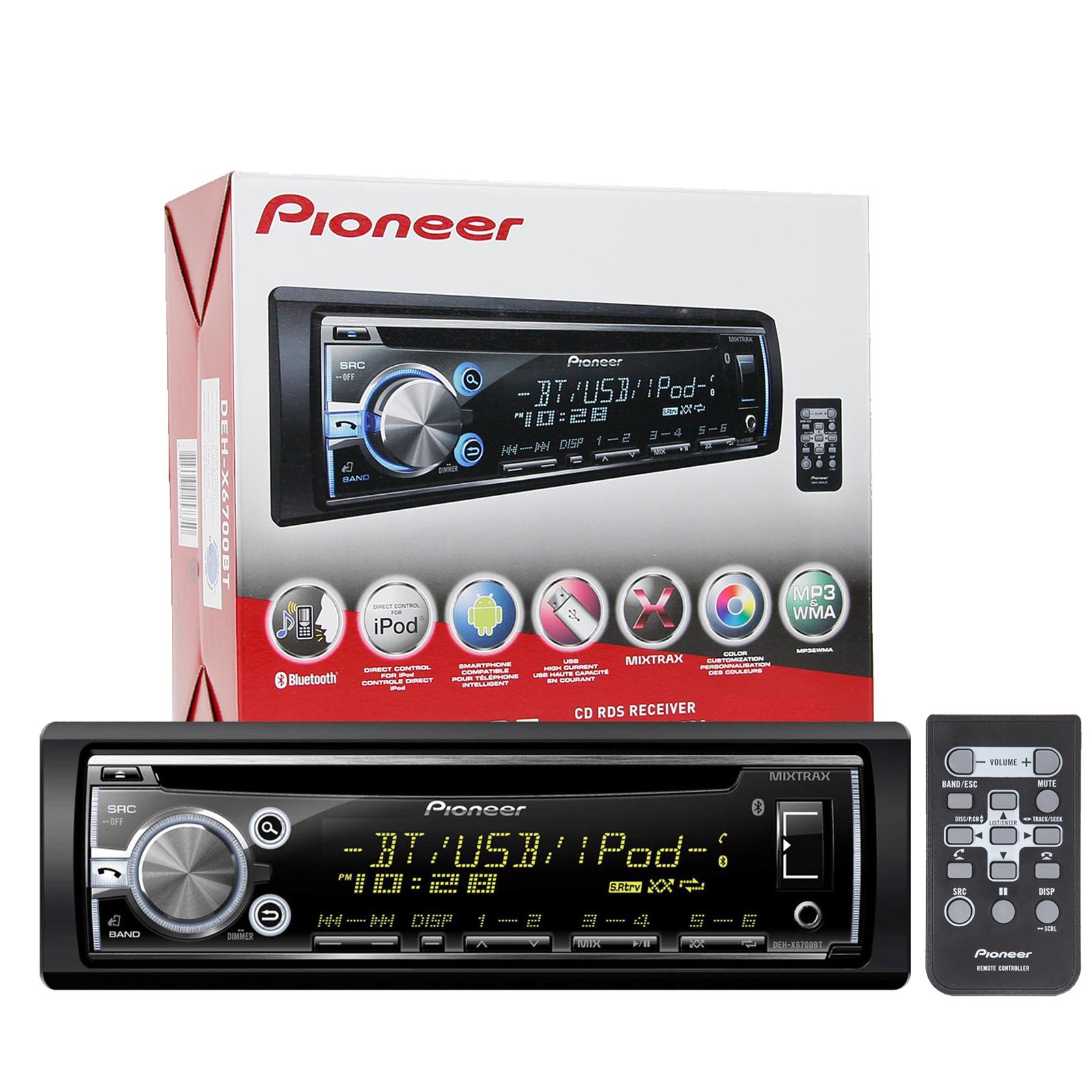 Pioneer Bluetooth iPod USB CD AUX Car Radio, 4 White 6.5