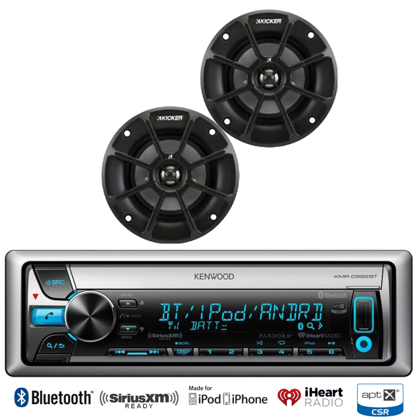 Kicker ATV/Motorcycle 4" Speakers, Kenwood Marine Bluetooth USB CD iPod