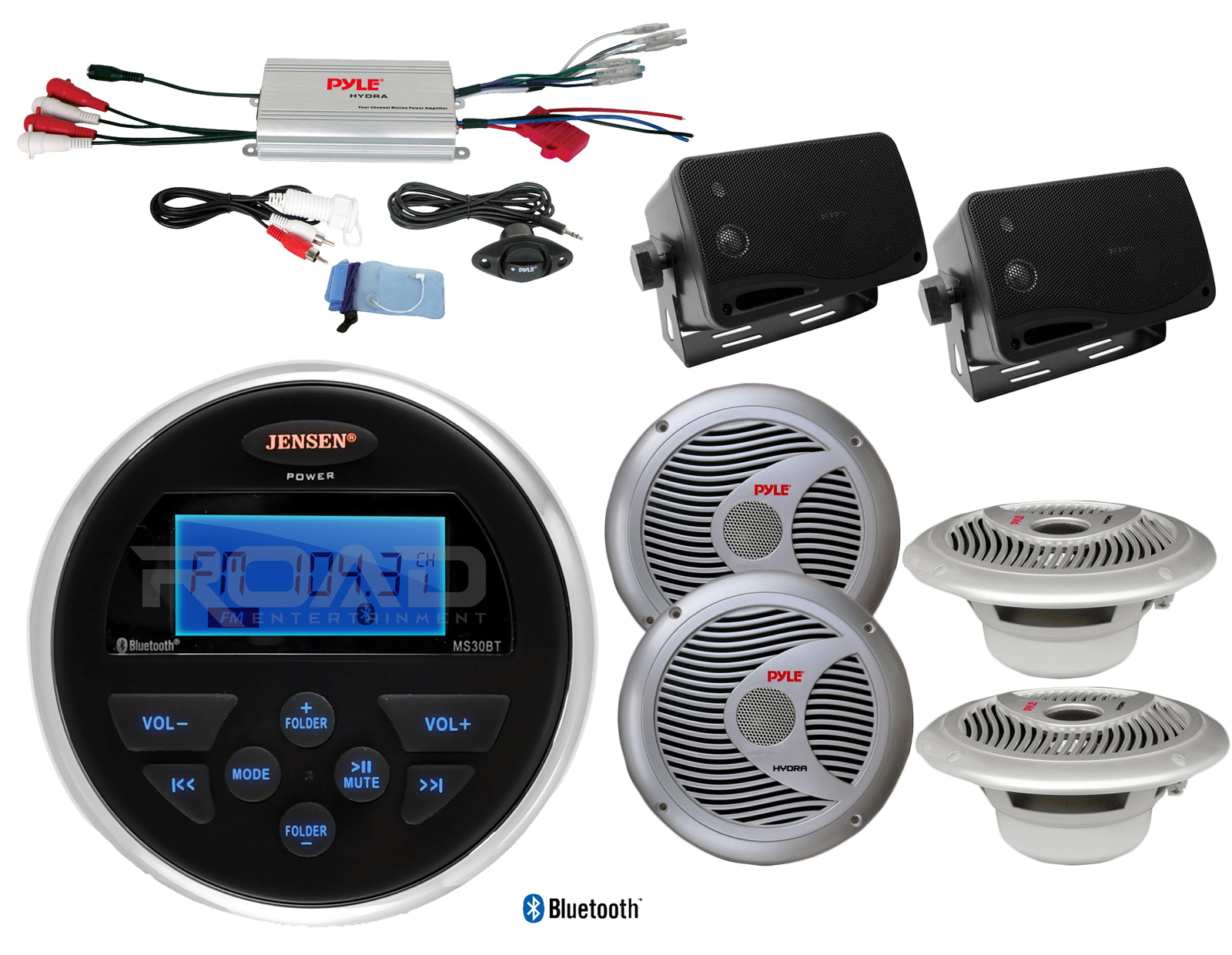 Marine Amplifier,6 Marine Speakers,Jensen Bluetooth AMFM USB AUX Marine