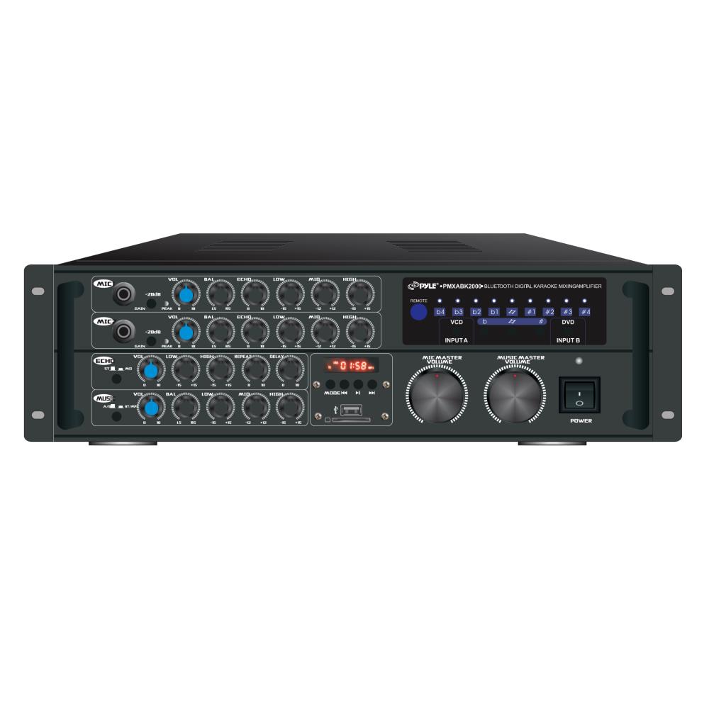 Pyle PMXAKB2000 2000W Bluetooth Stereo Mixer Karaoke Amplifier System