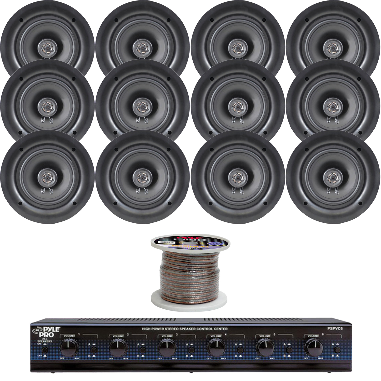 Pyle 6Channel Speaker Selector,5.25"InWall/Ceiling Speakers,100FT
