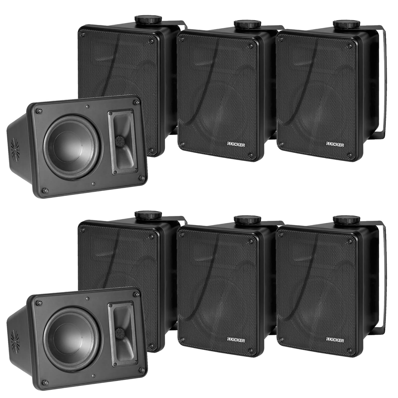 4 Pair Kicker 11KB6000B Black indoor/outdoor 6.5" Marine Enclosed