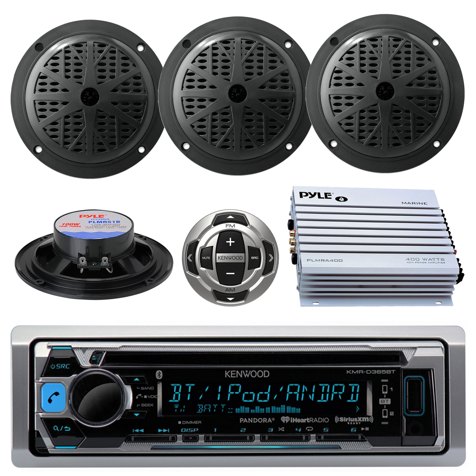 New Kenwood Marine Boat CD MP3 WMA Radio USB Receiver 4 Speakers W/400W ...