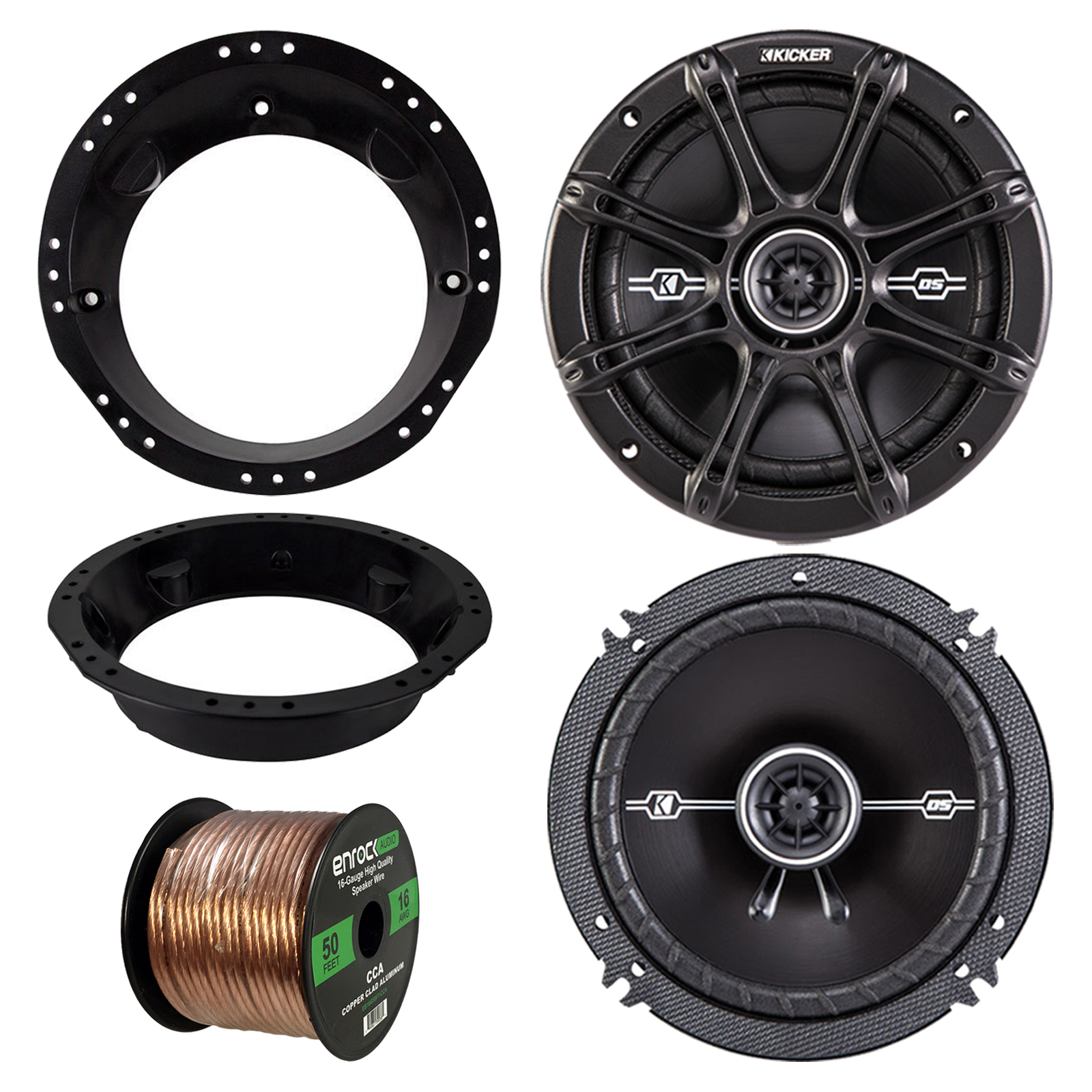 Kicker 6.5" 41DSC654 2Way 240W 4OHM Car Speakers, Speaker Wire, 6.5