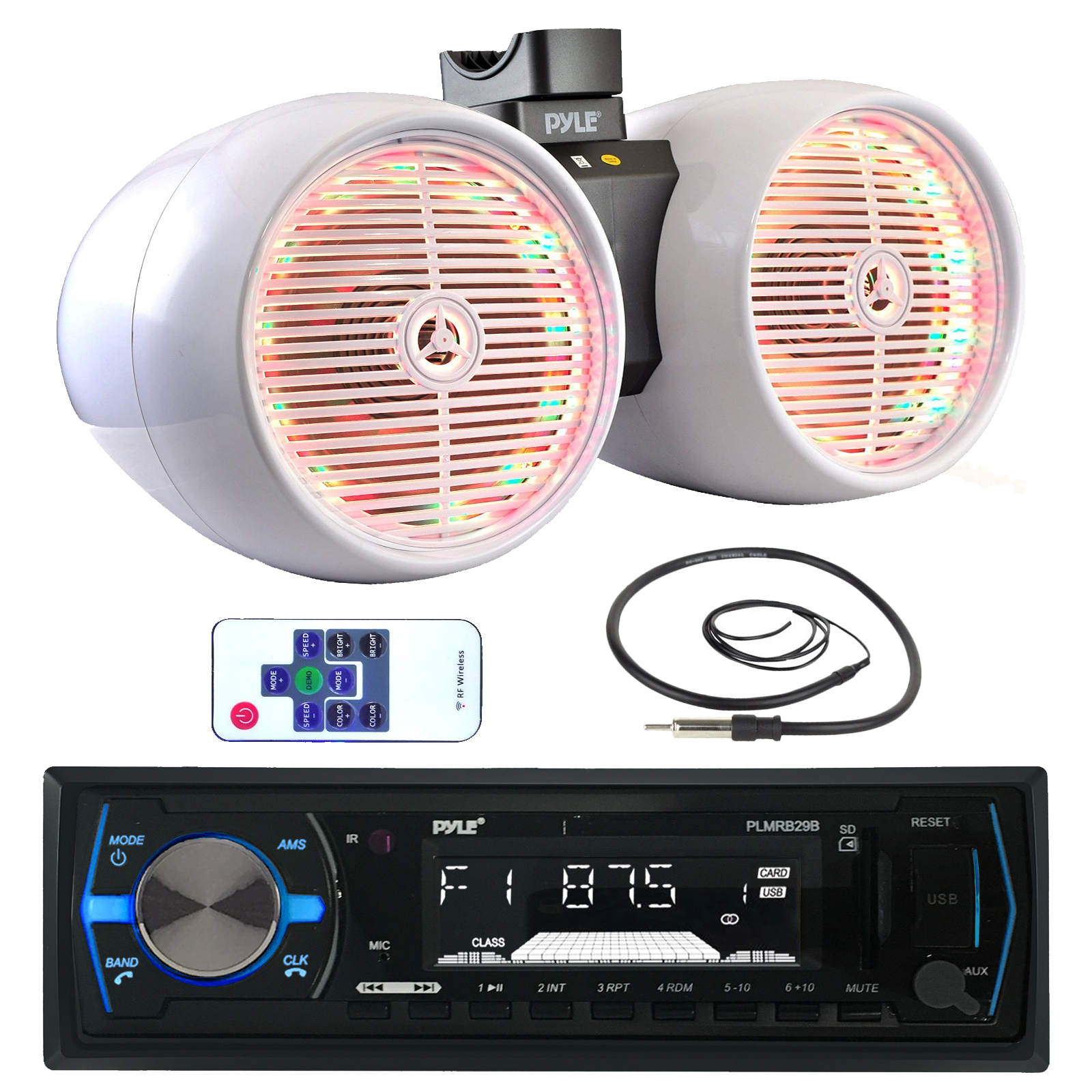 2x 6.5/" Wake Board Speakers Pyle Bluetooth Marine Radio MP3//USB//SD CD AM//FM