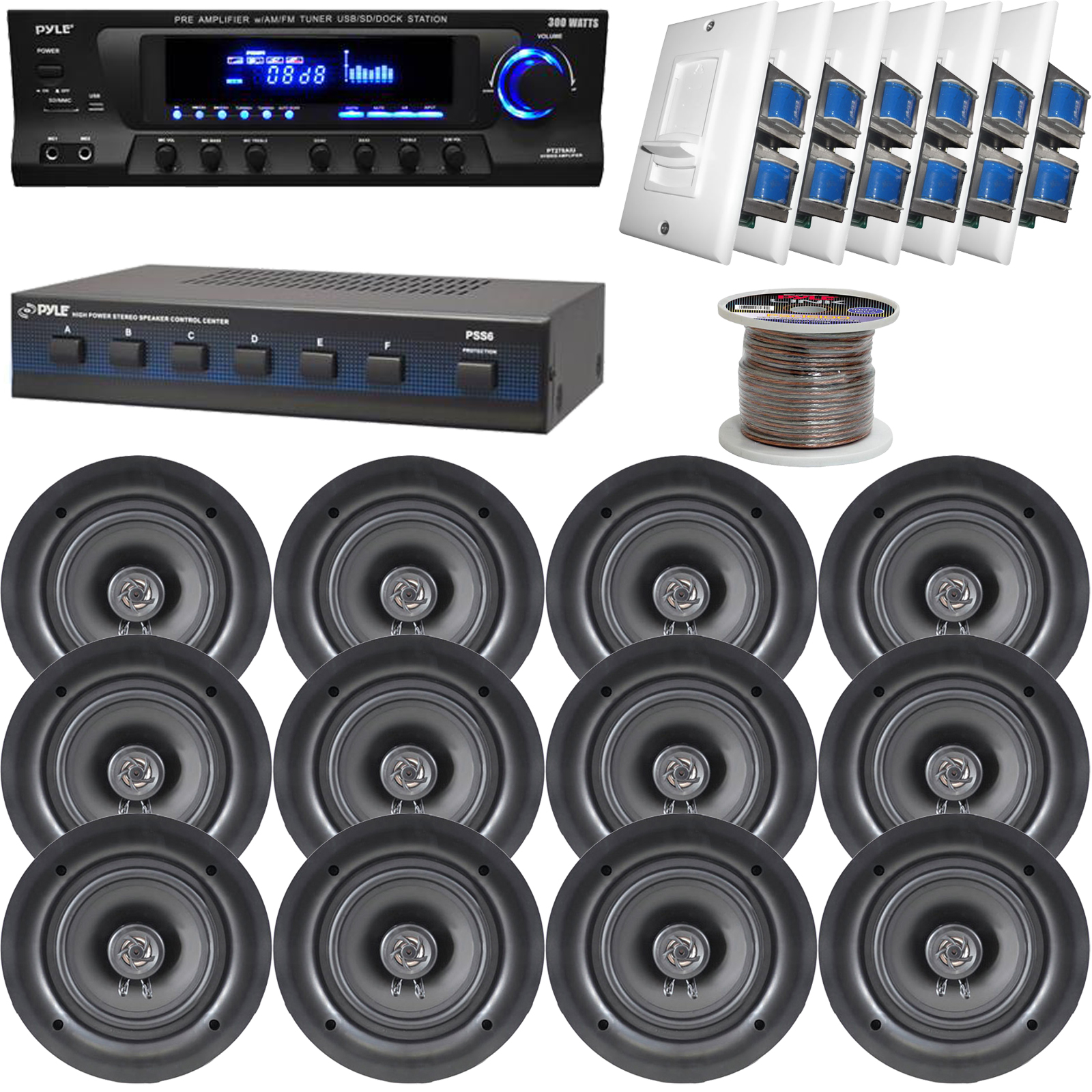 Pyle Mp3 Am Fm Receiver Volume Control 5 25 Ceiling Speakers