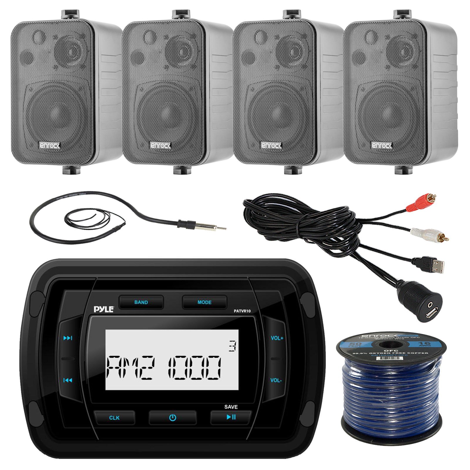 Road Entertainment Marine Audio Bundle PATVR10 USB Bluetooth Stereo,4