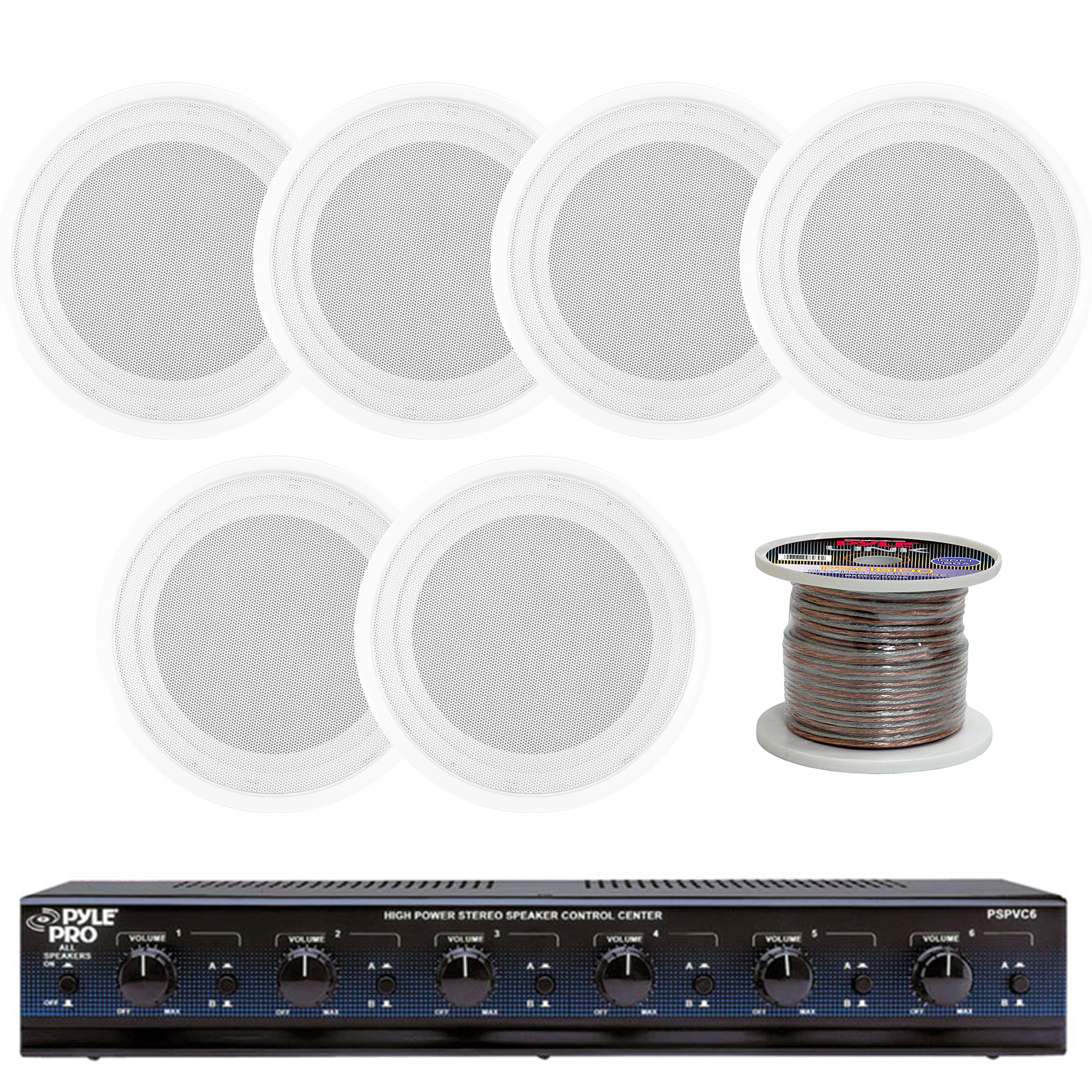 Full Range 8" 150W Flush Mount Speakers, Speaker Wire, 6Channel Speaker