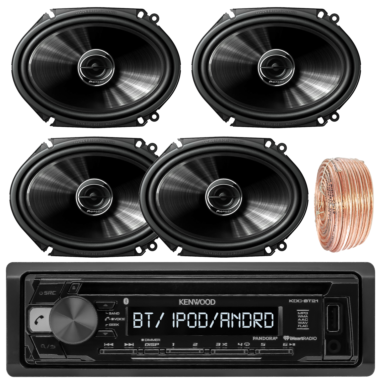 6x8" Pioneer 250W 2Way Speakers, 50FT Speaker Wire, Kenwood CD
