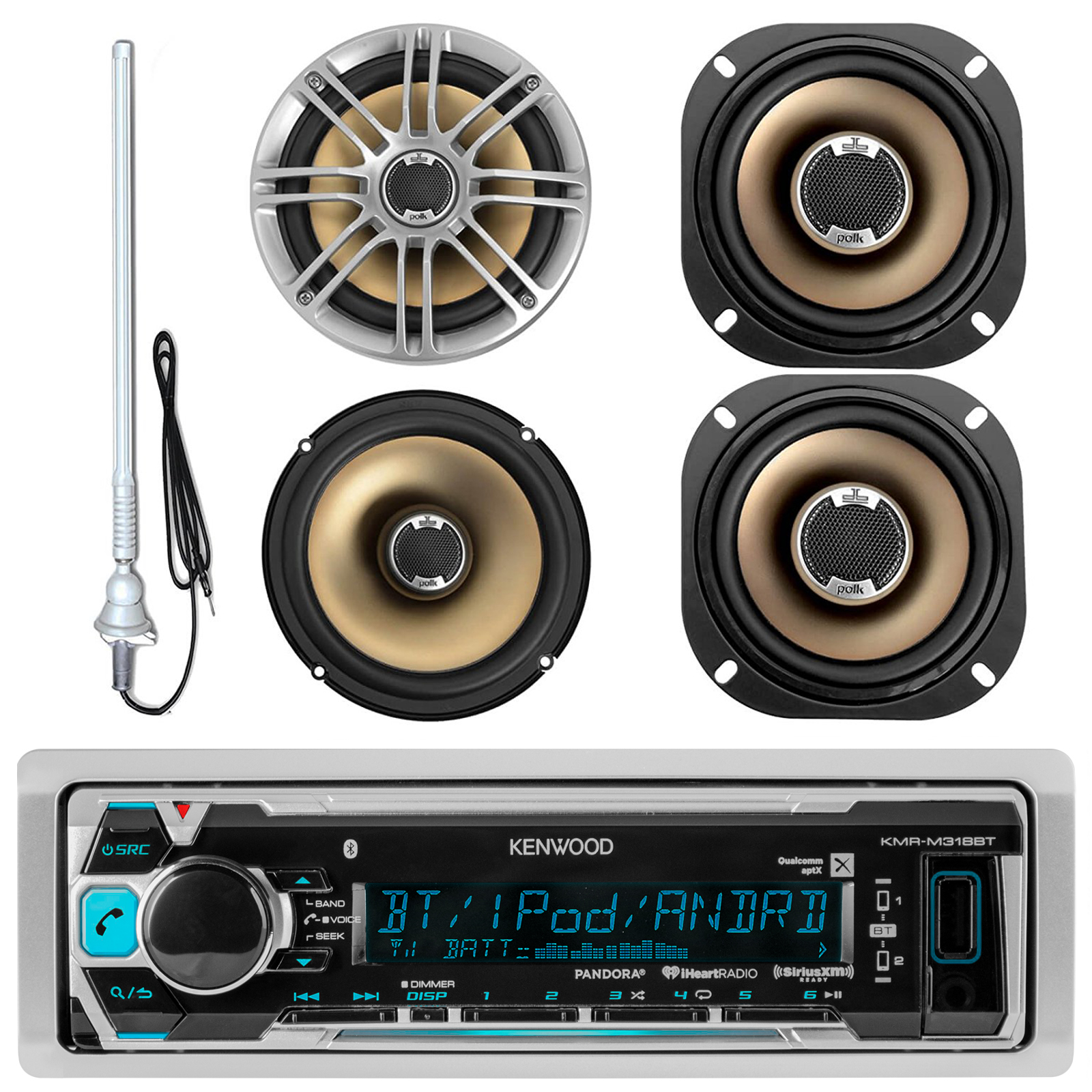 Antenna Kenwood Marine Bluetooth CD MP3 USB AM//FM Reciver 2X 6.5/" Speakers
