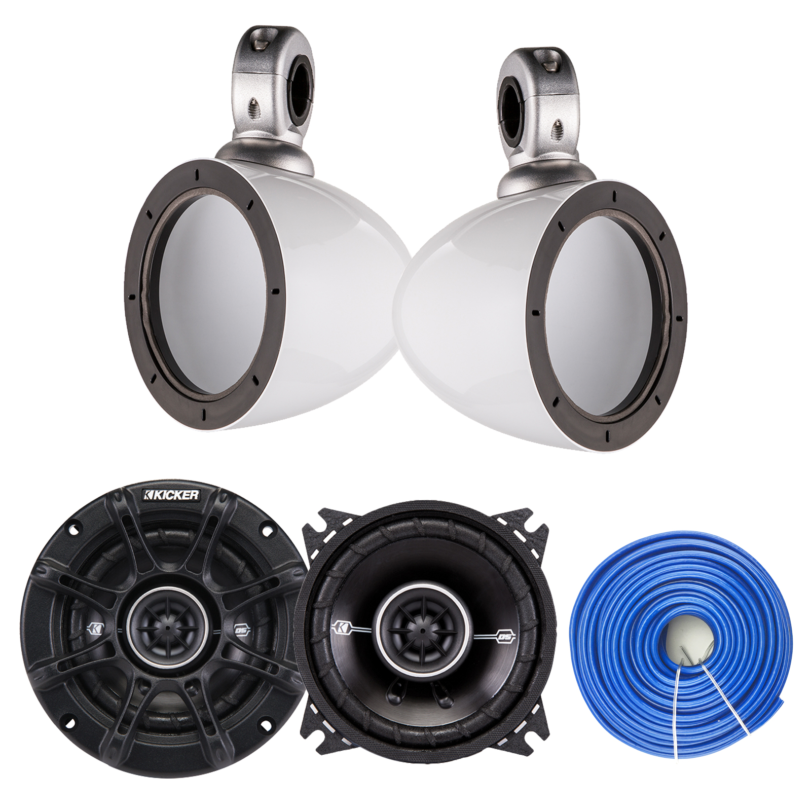 4” Tower Enclosure 50 Ft 14 AWG Wire 2X Kicker 4" Car Audio Coaxial