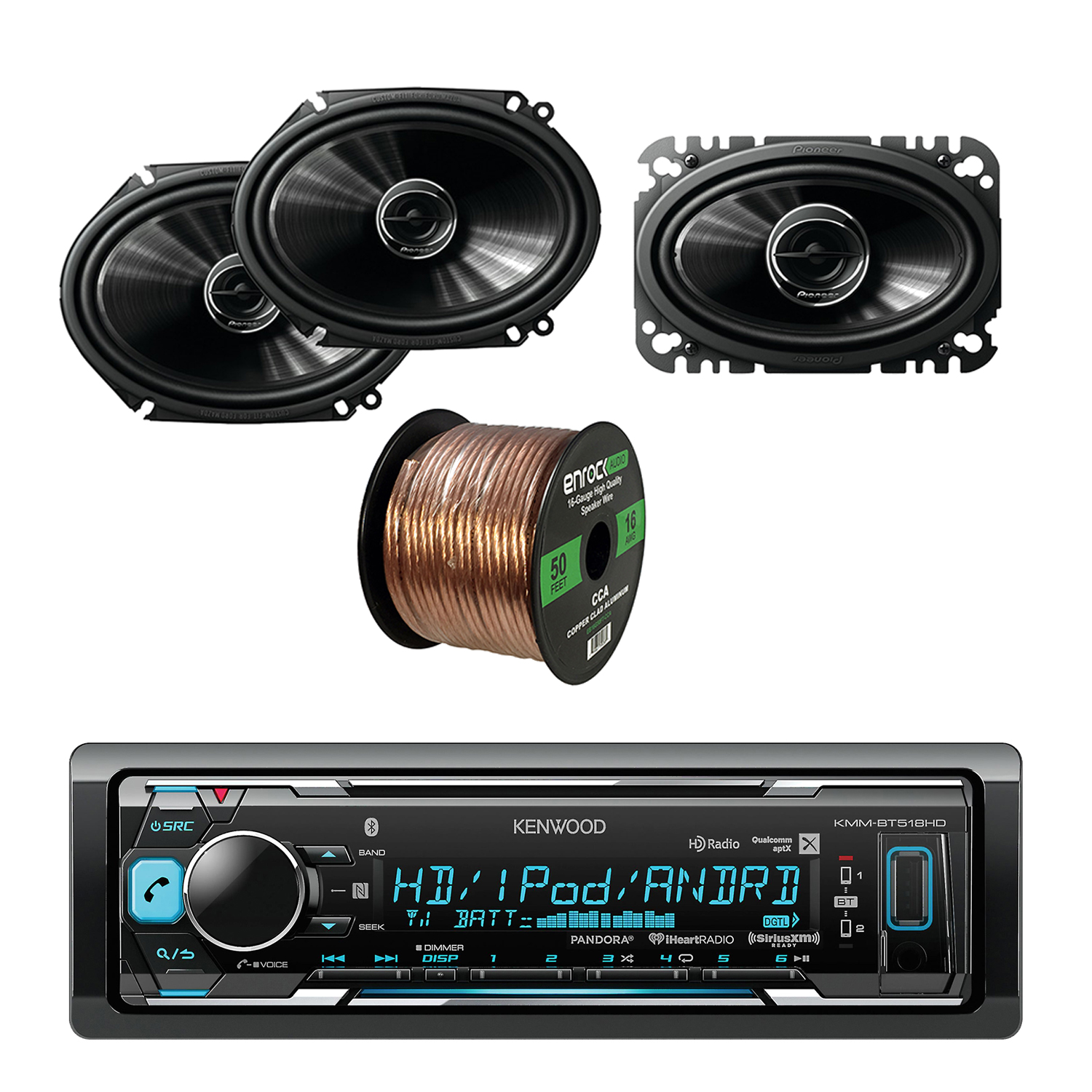EnrockAutomotiveBundle Kenwood Receiver,bluetooth W/ Pioneer 250W