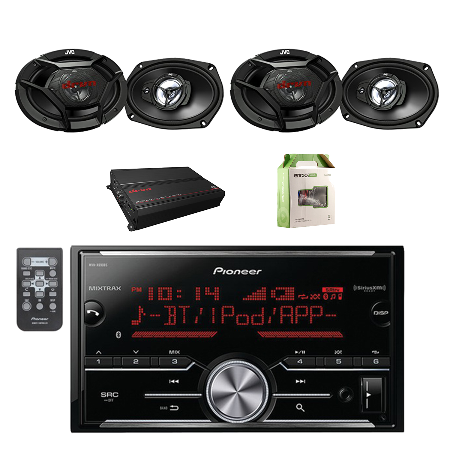 Pioneer 2DIN Receiver W/Bluetooth W/ JVC Speakers, Amplifier & Enrock