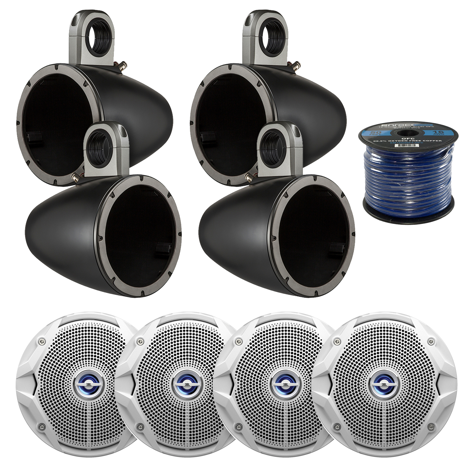 4X Kicker Tower Enclosure for 6.5" Marine Speakers, 4x JBL 6" 180W