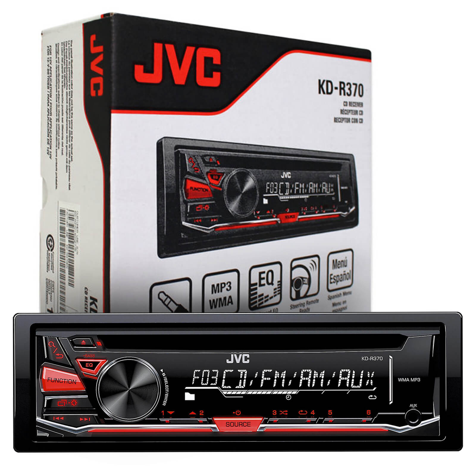 JVC KDR370 CD AUX Car Radio, Antenn Adapter, GM Wire Harness, Dash