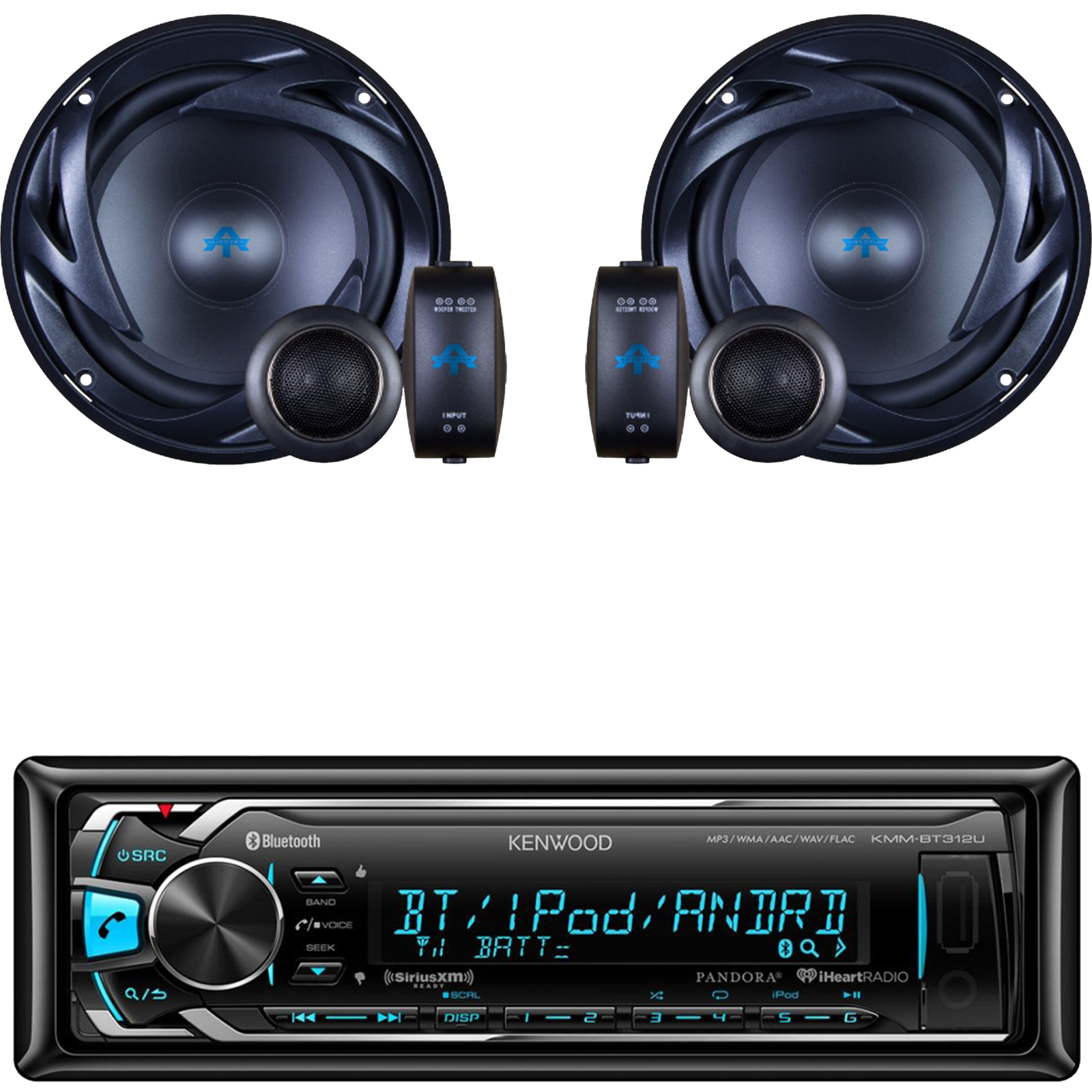 Kenwood Bluetooth USB AUX AM FM Media Car Receiver, 6.5" 300 Watts 2Way