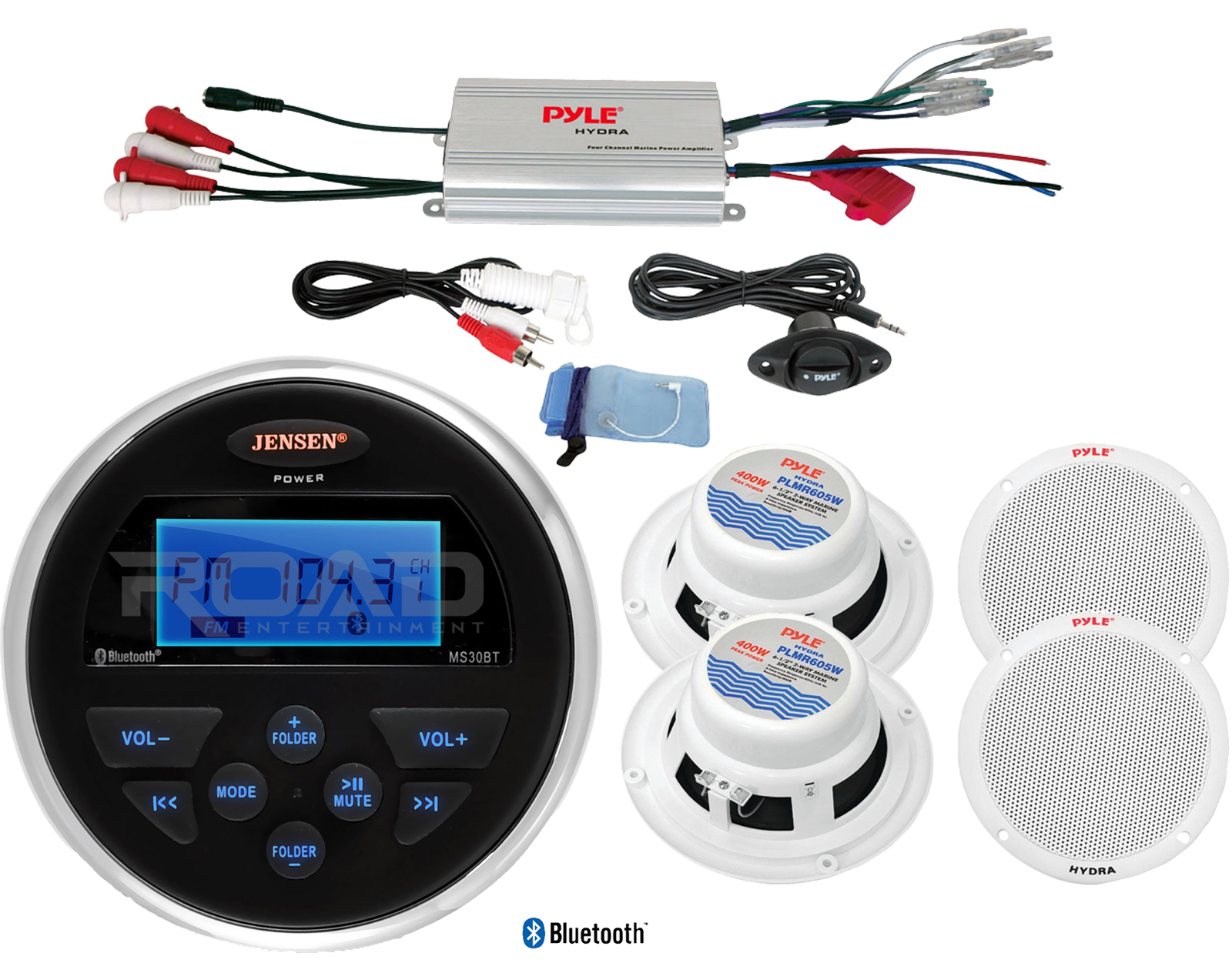 Jensen Bluetooth AMFM USB Radio,6.5"Dual Cone Speakers,4Channel Marine