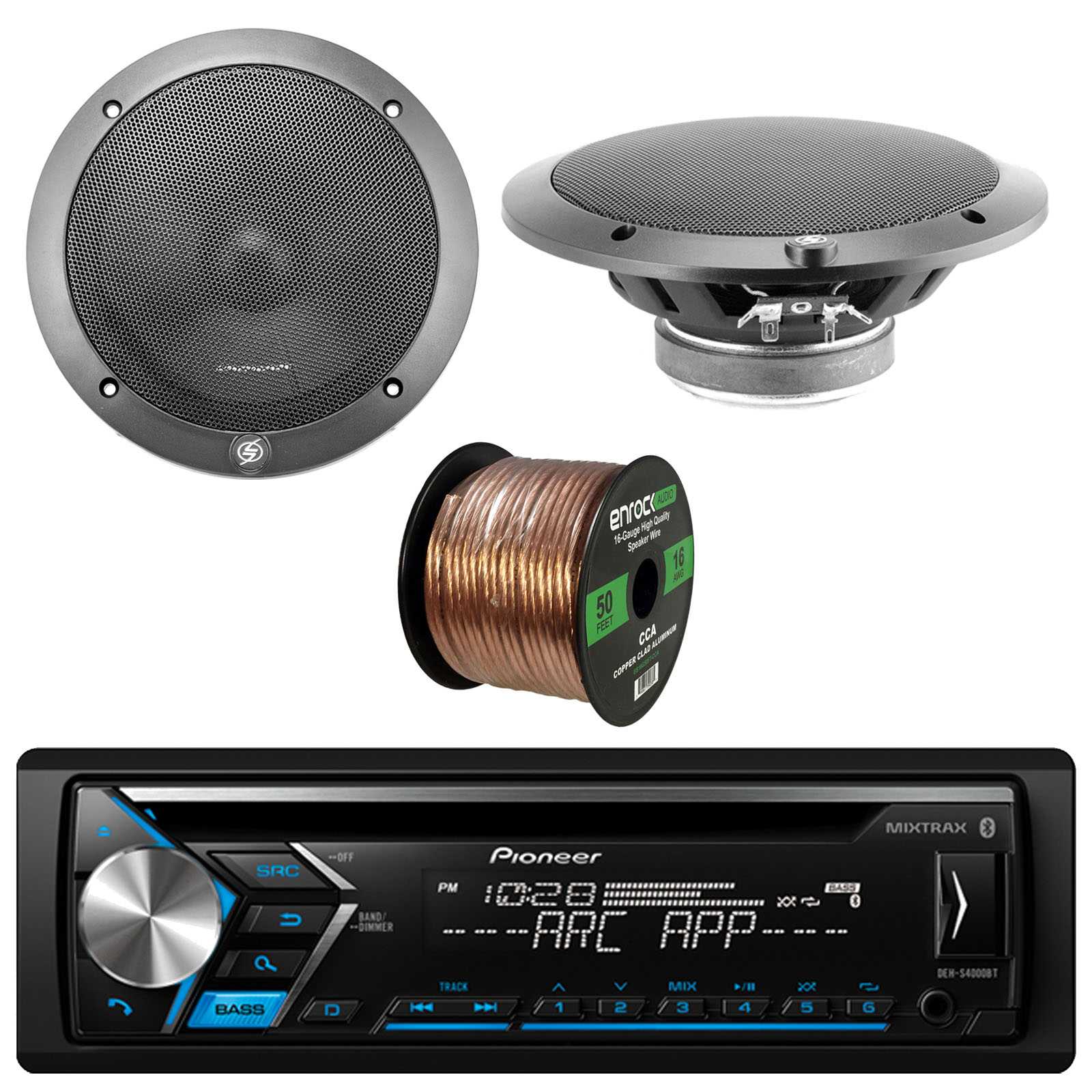 50FT Speaker Wire Pioneer Car Bluetooth USB CD Radio 4 Kenwood 6.5" Speakers