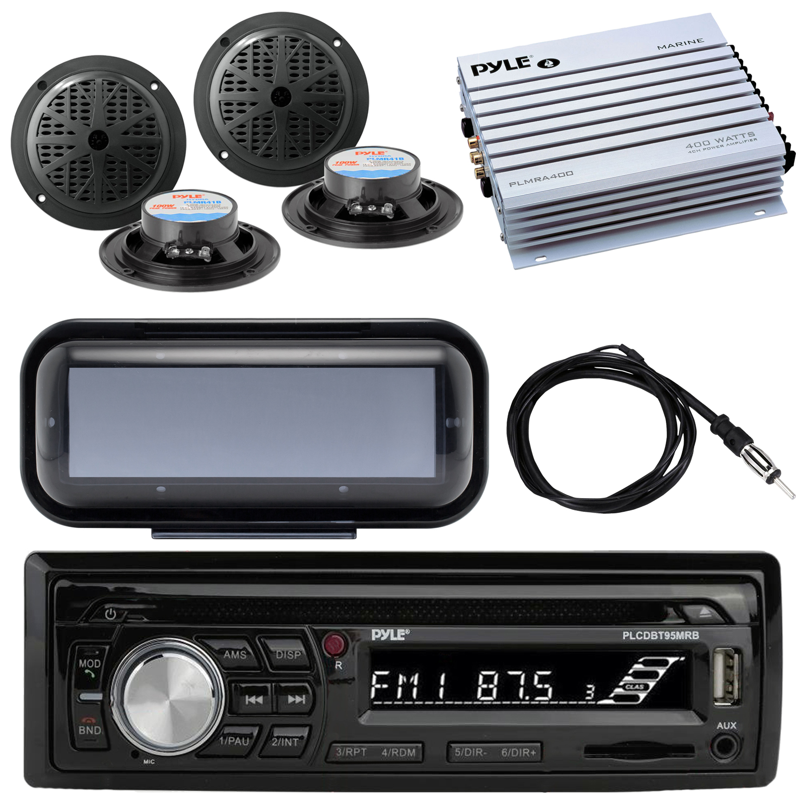 Dual MP3 USB Bluetooth Receiver With Enrock Marine Speakers /& Antenna