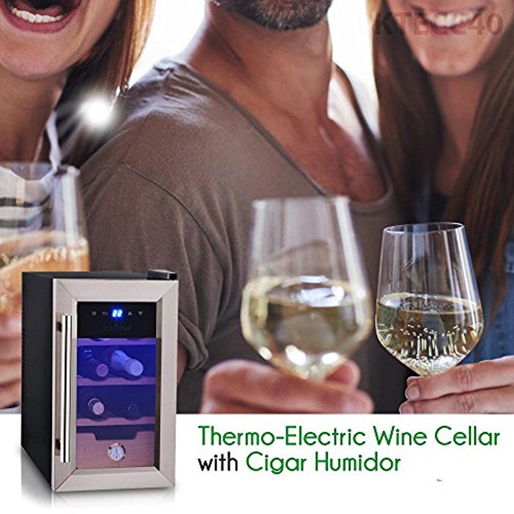 2-in-1 Wine Bottle Cellar Fridge with Cigar Cooler Humidor ...