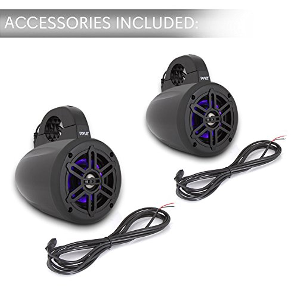Pyle Bluetooth Black Waterproof Marine Wakeboard Tower LED 4" Speakers