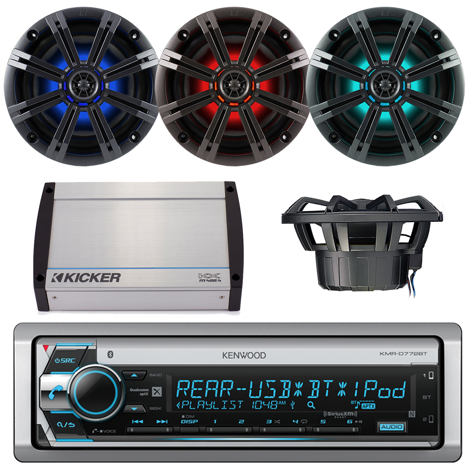 Kicker Channel Amplifier Marine Bluetooth Aux Radio Speakers And My