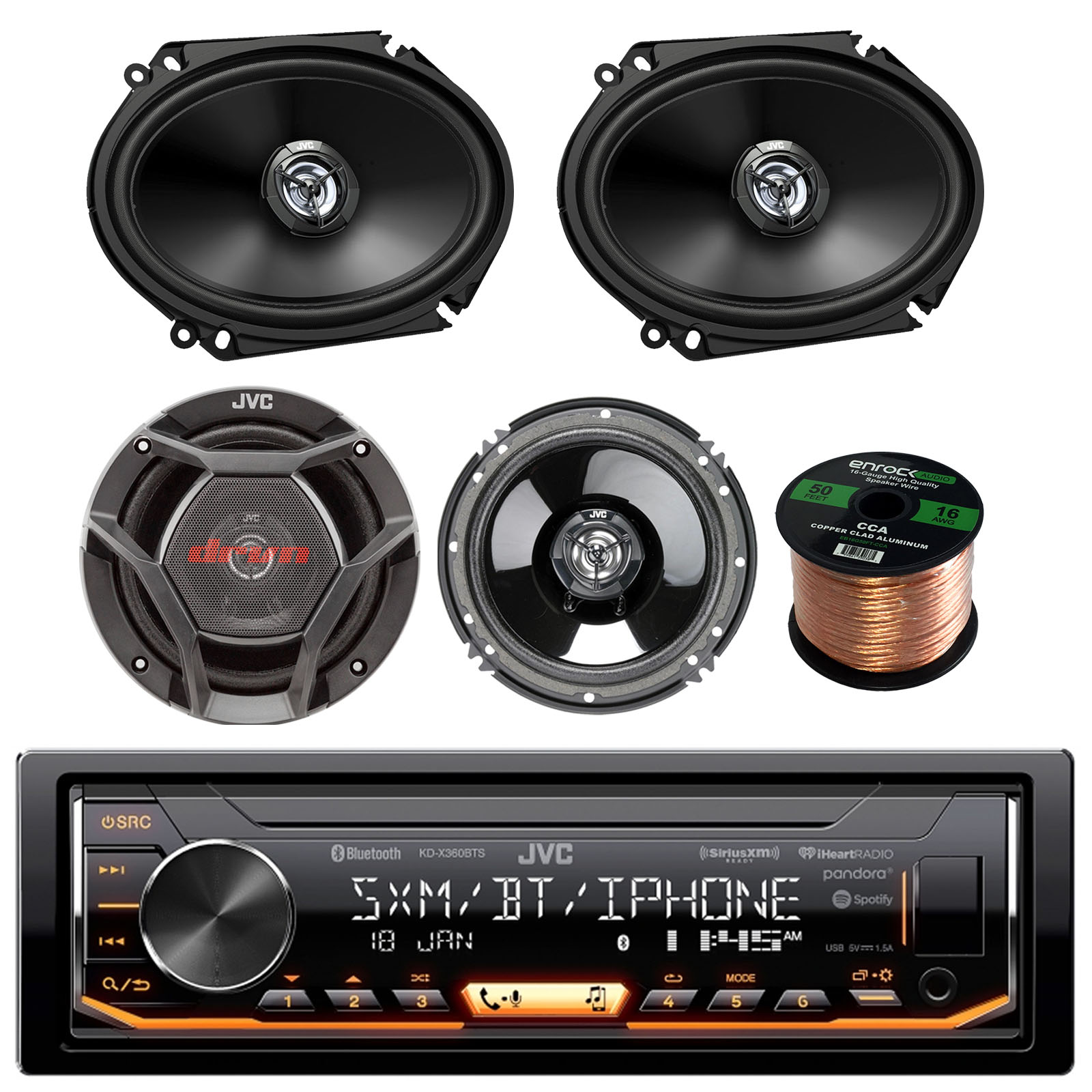 300 Watts 6.5" Speakers JVC 2-Din In-Dash Car Stereo CD Player 