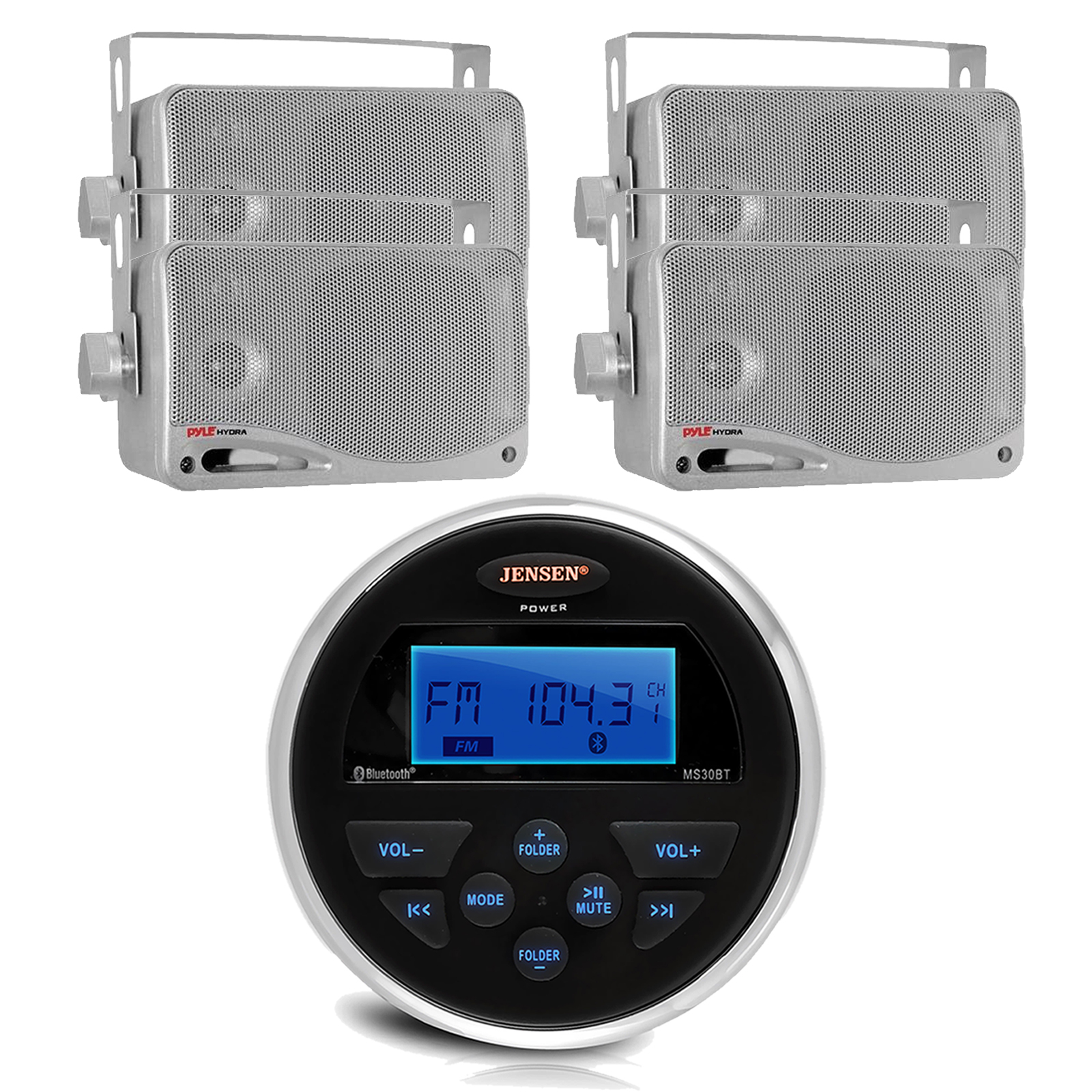 Jensen Bluetooth USB AM FM AUX Marine Radio, 4 Marine Silver 3.5" Box