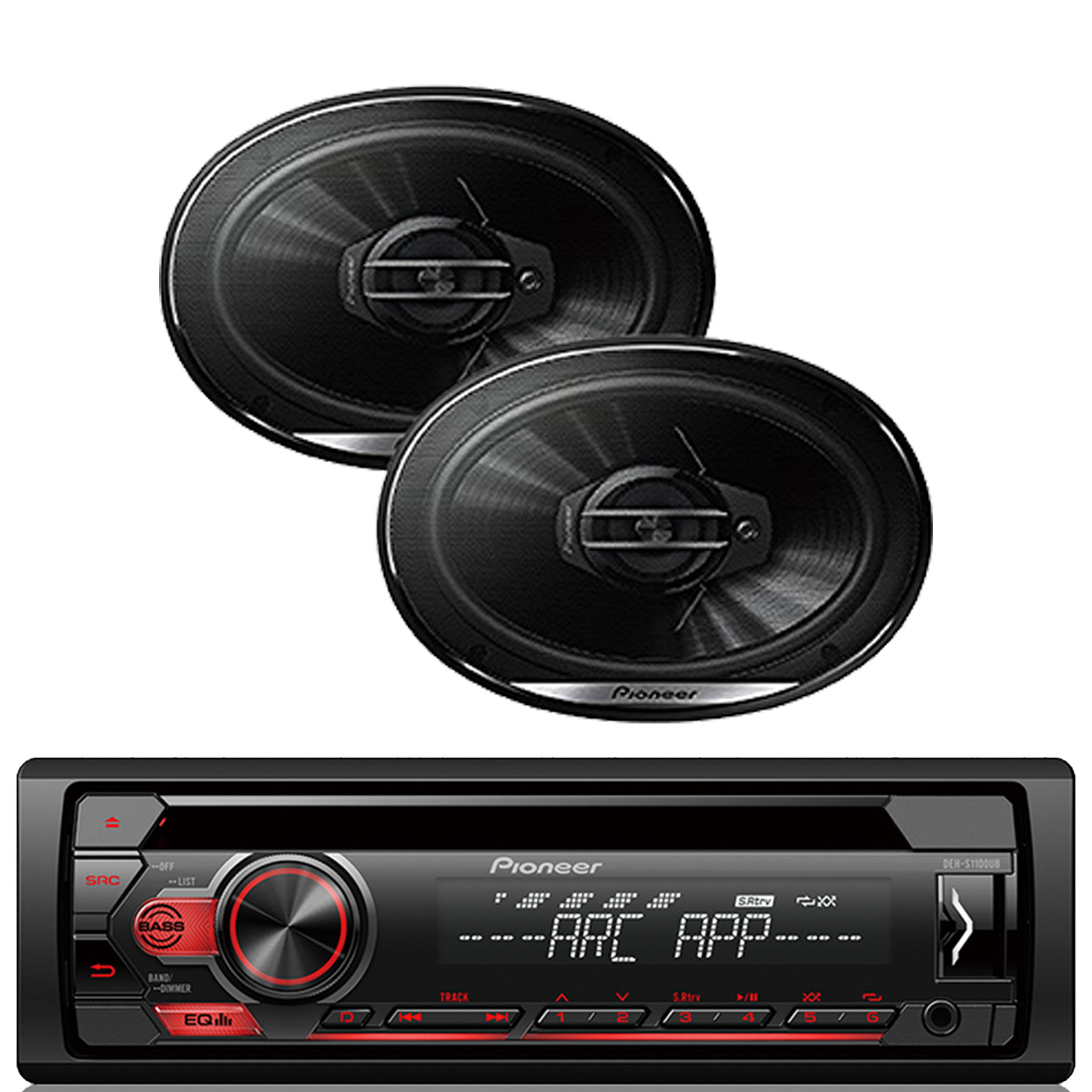 Pioneer Car CD AUX Mp3 AM FM Receiver, 2 Pioneer 6x9" 3Way 400W Car
