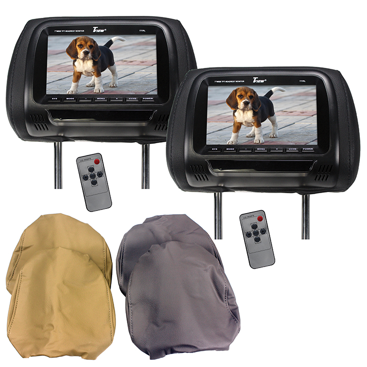 Tview 7" TFT LCD Headrest Monitor 3 Headrest covers IR Transmitter