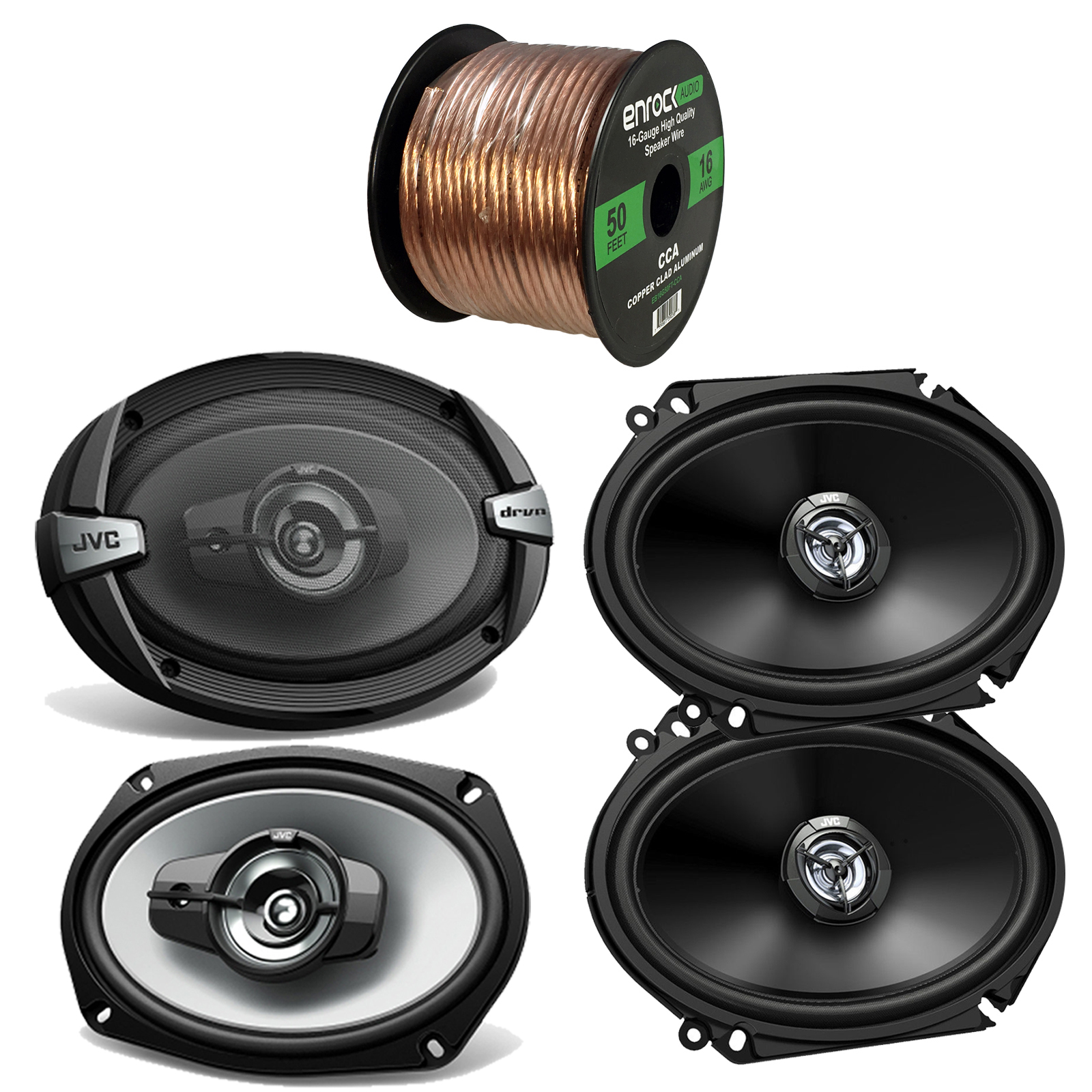 JVC 6x8" 2Way Coaxial Car Speakers, 6x9" 3Way JVC Speakers, 50FT