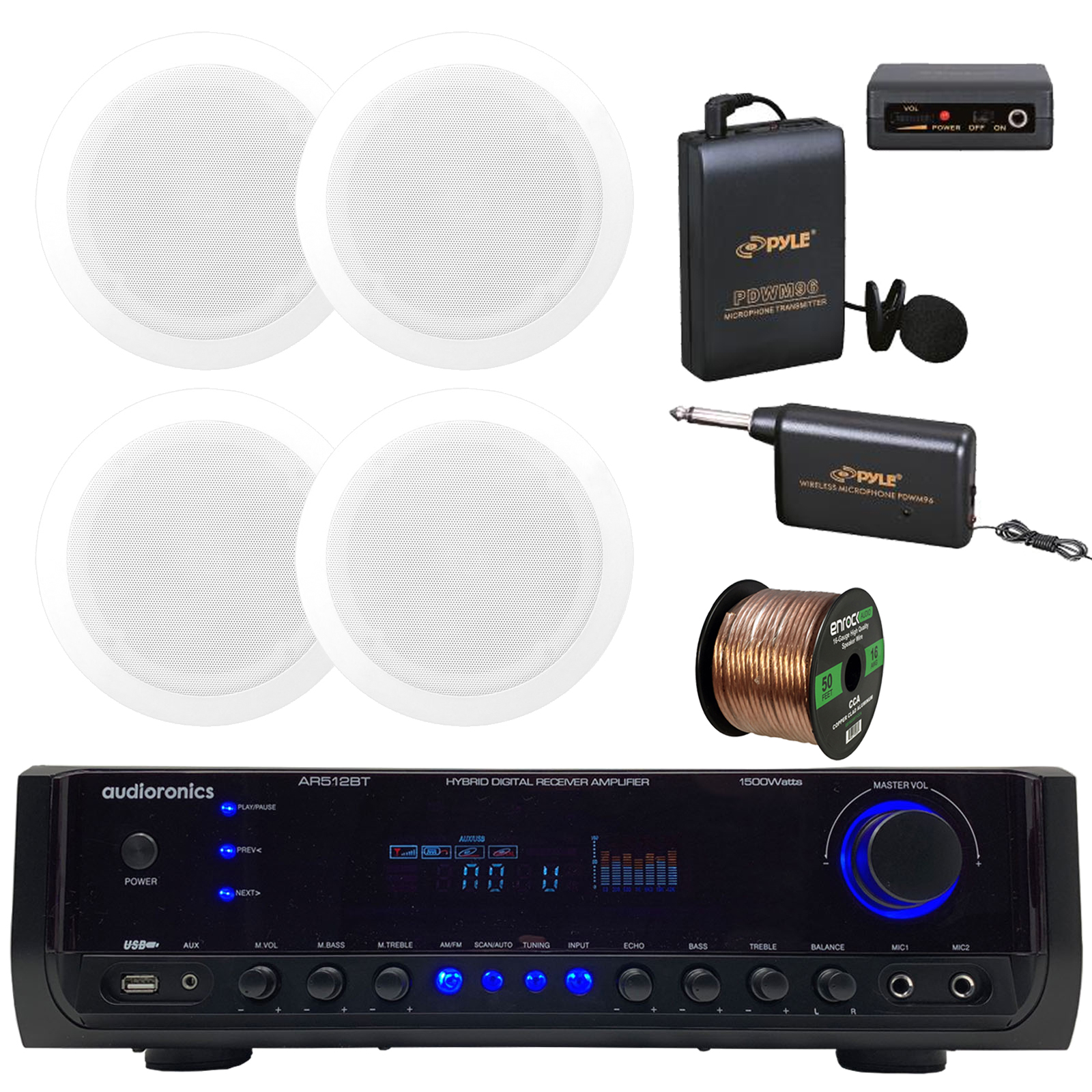 Details About Stereo Receiver Amplifier 8 In Ceiling Speakers Microphone System Wire