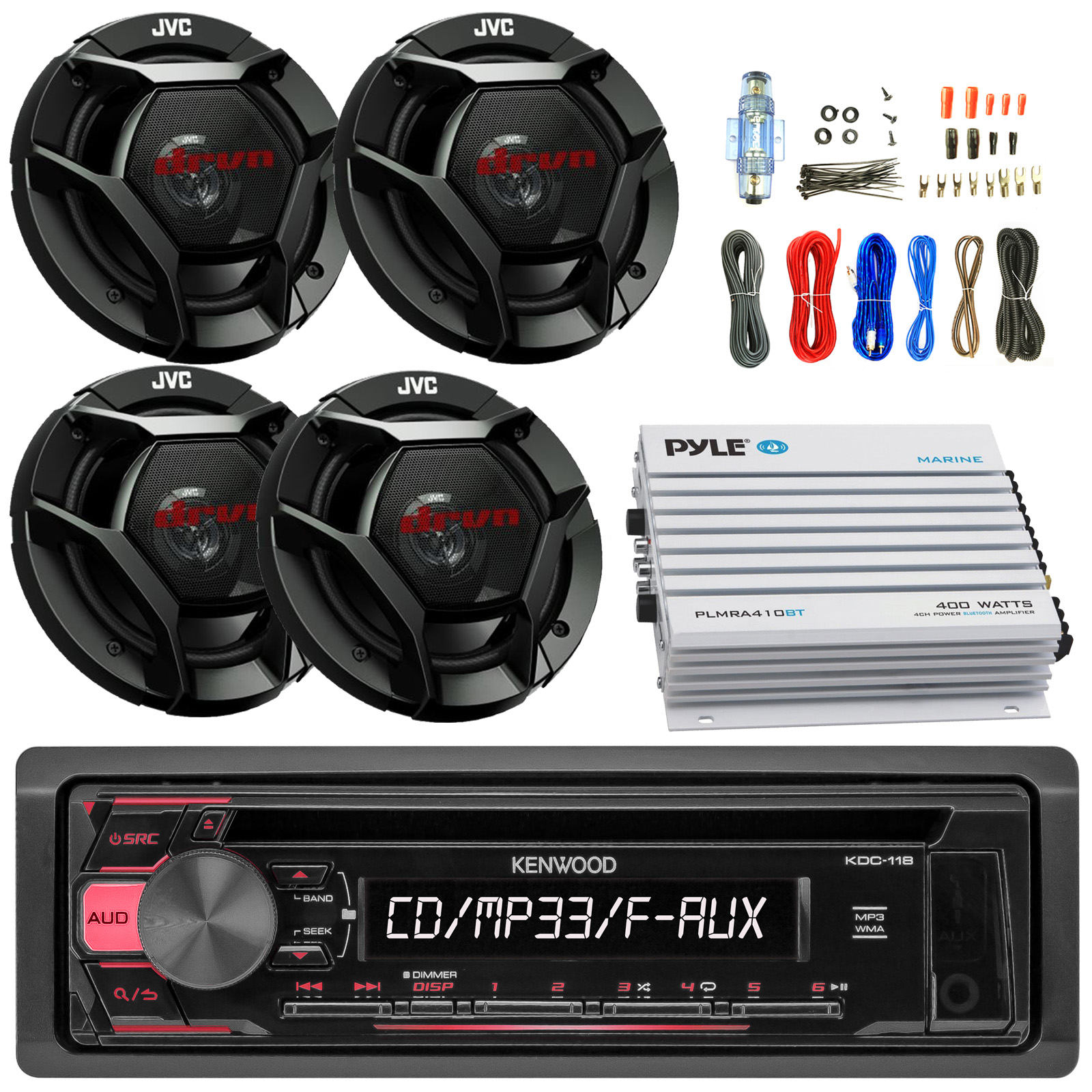 Road Entertainment Car Audio Bundle KDC118CSDR621PLMRA410BTEAKIT8G