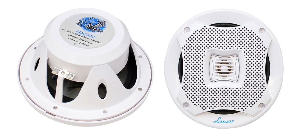 Lanzar AQ6CXW 400 Watts 6.5ーInch 2ーWay Marine Speakers (White) by Lanzar 6.5\" Dual Marine Speakers 400W Waterproof Weatherproof White