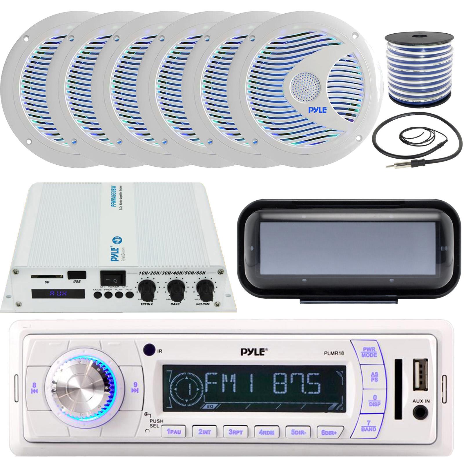 New Pyle PLMR18 200Watt Marine Boat AM FM Player Radio Reciver SD USB Aux Remote