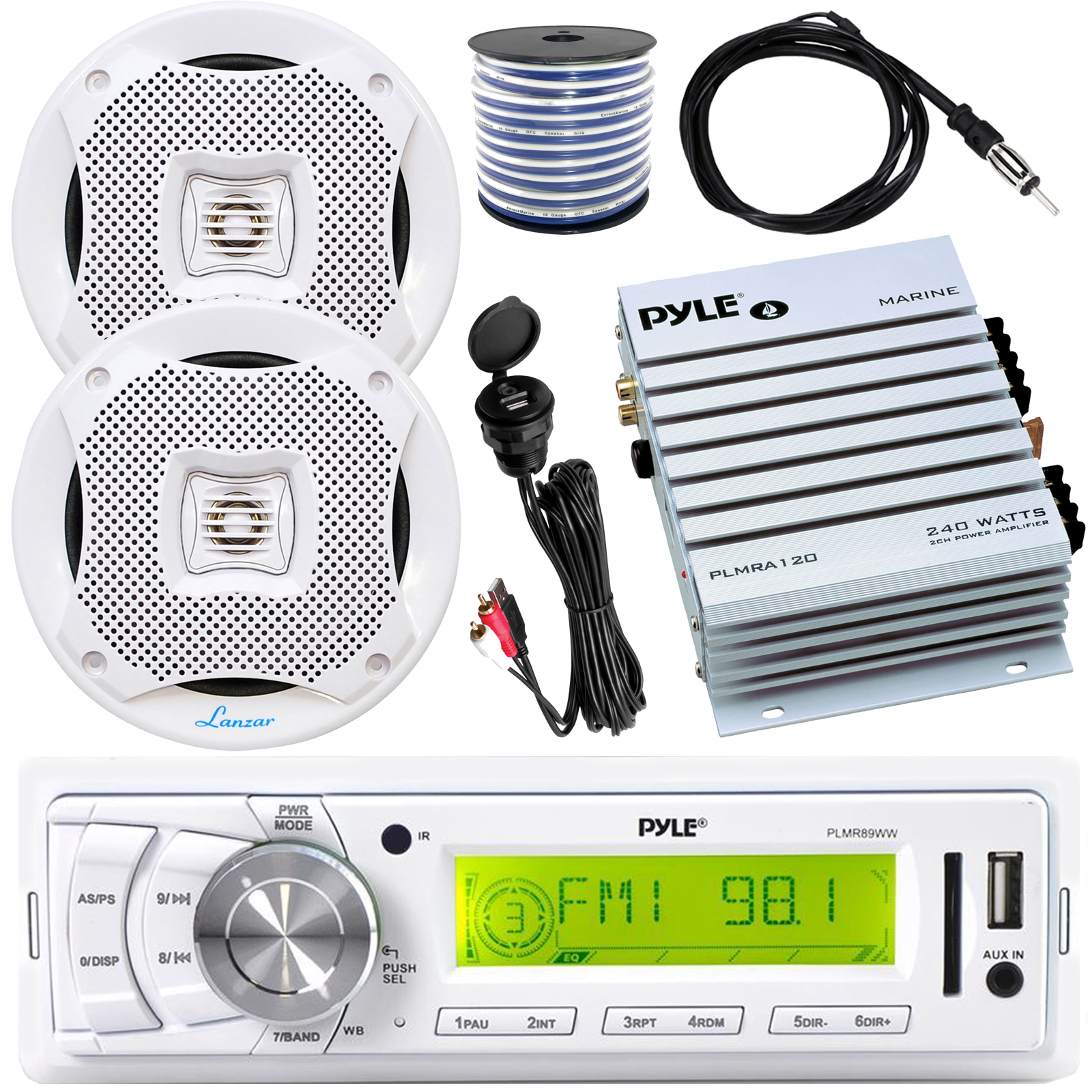 Pyle IN-Dash Marine MP3 Player//Weatherband//USB/&SD 4/'/' Dual Cone Stereo Speakers
