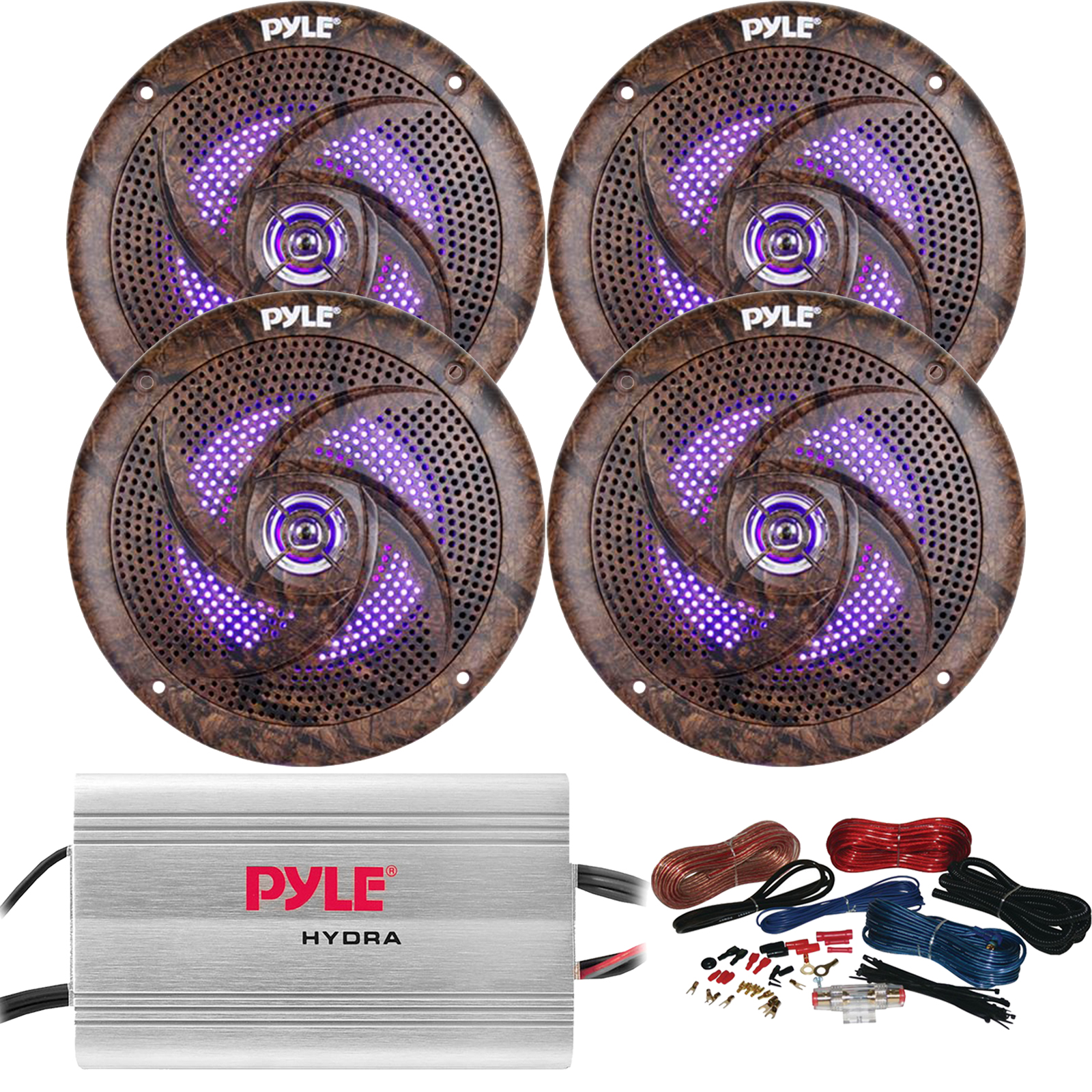 Pyle PLMRLE64DK Waterproof Rated Marine Pair Pair Camo Style 240 W Low-Profile Slim Speaker Pair with Built-in LED Lights 6.5 Sound Around 6.5 240 W