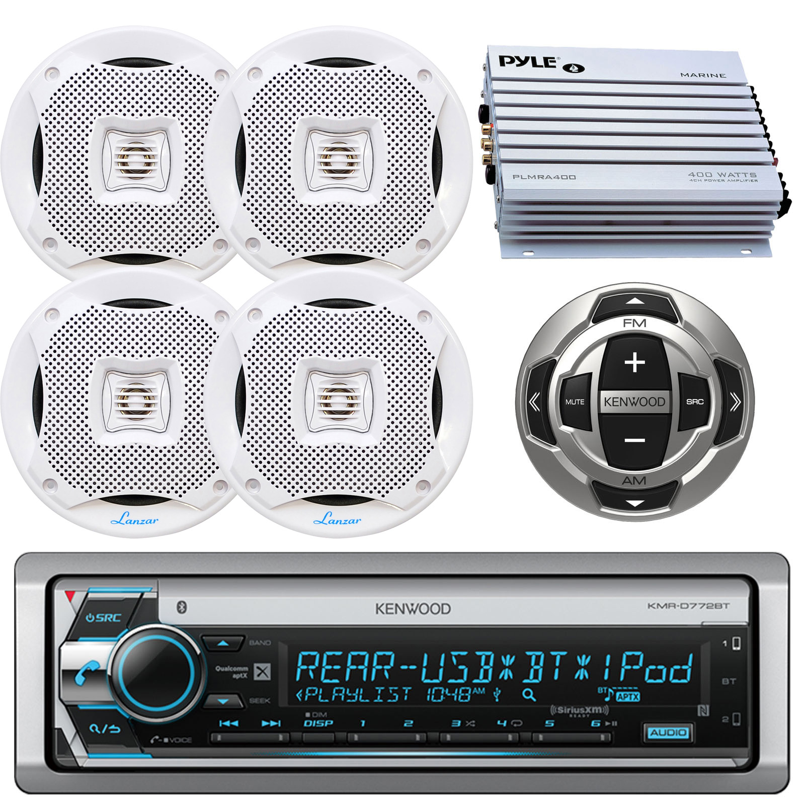 Kenwood Bluetooth USB AUX Radio Marine 5.25/" Speakers 400W Marine Amplifier