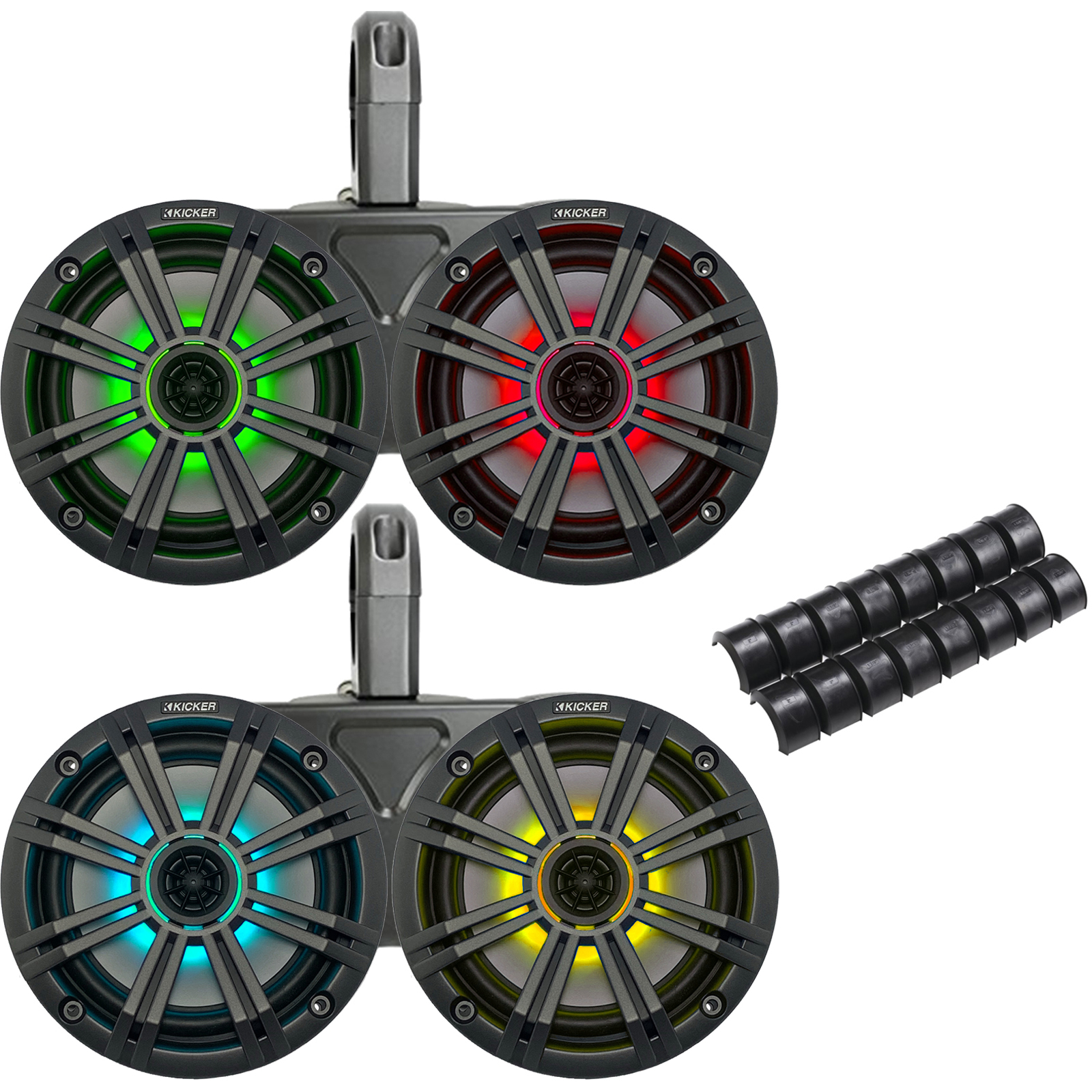 Kicker Black Waterproof Wake Tower System 6.5" Charcoal Marine LED OEM Speakers 728120516118 eBay