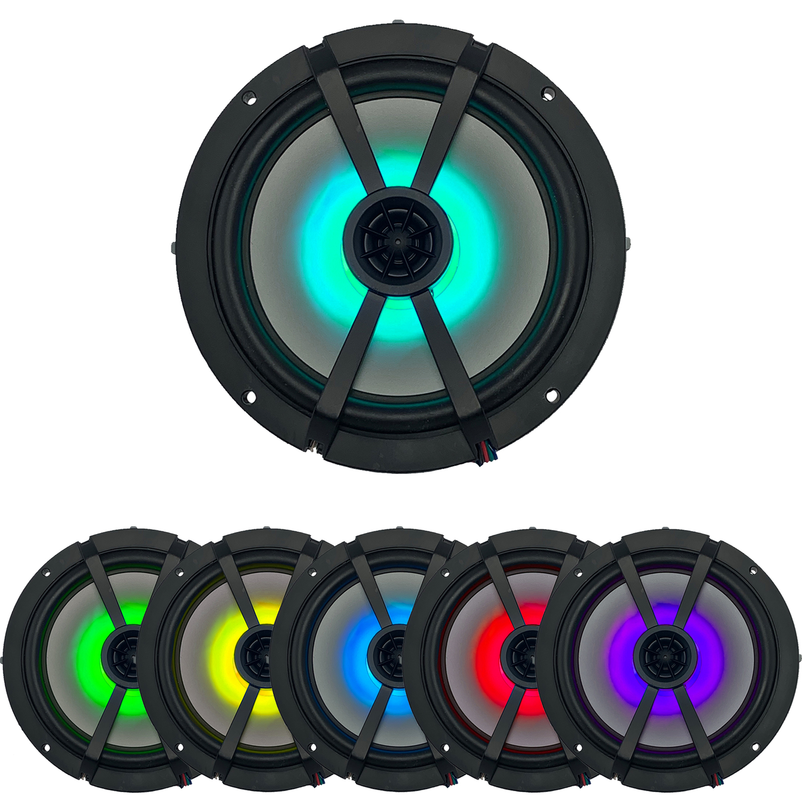 2 x Kicker 6.5" Marine LED Silver Speakers, LED Lighting Remote