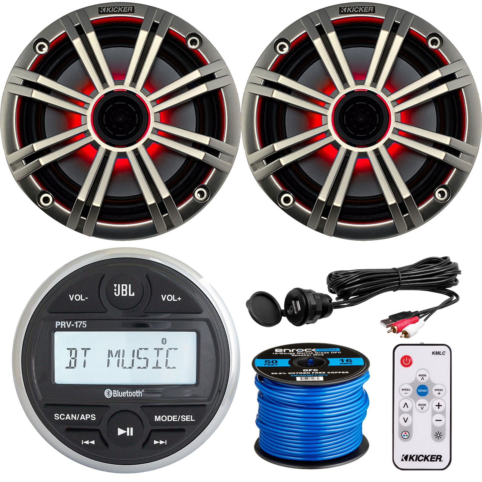 JBL PRV175 Marine Receiver, 2x 6.5&quot; LED Silver Speakers