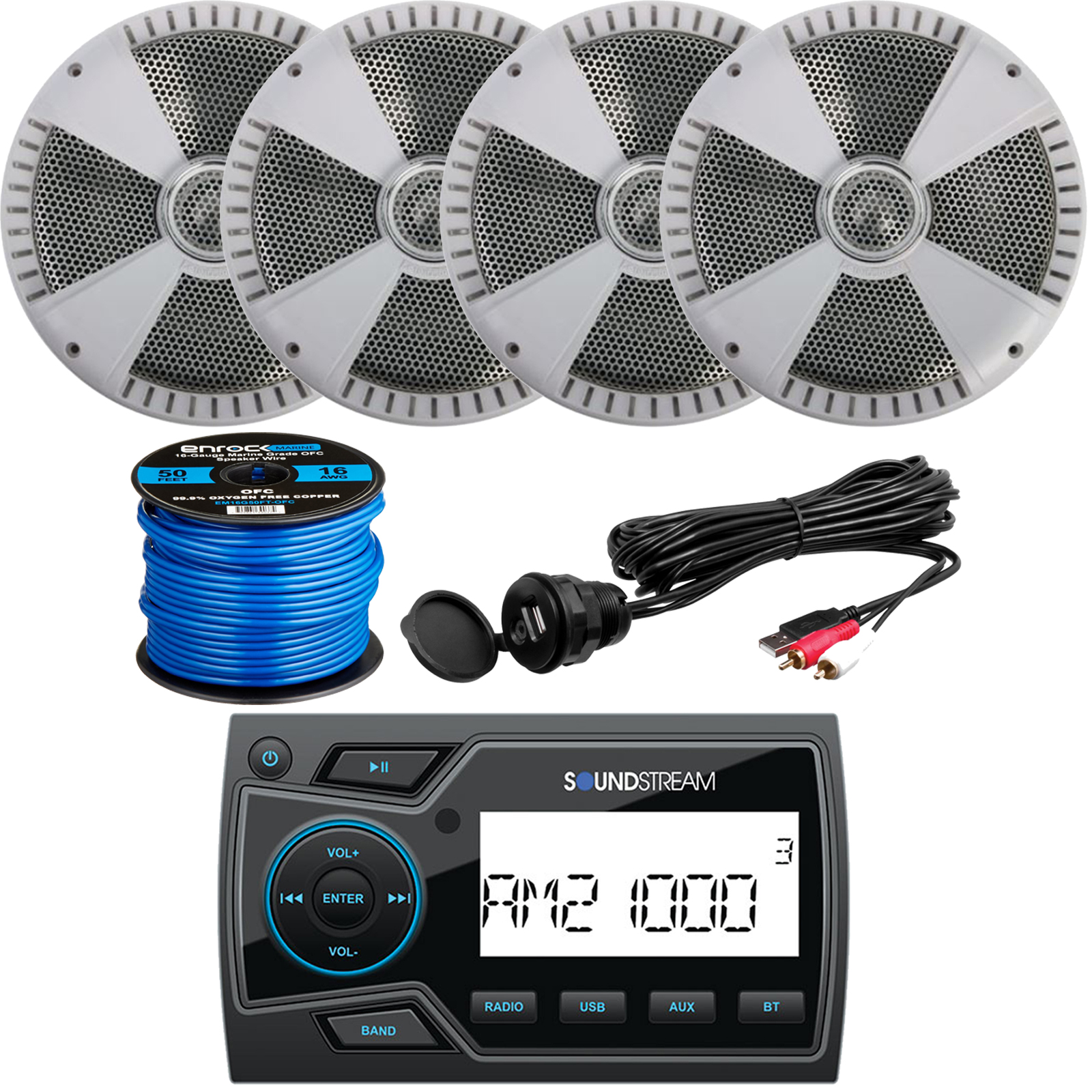 Enrock Marine Soundstream Marine Grade Bluetooth USB AUX Digital Media