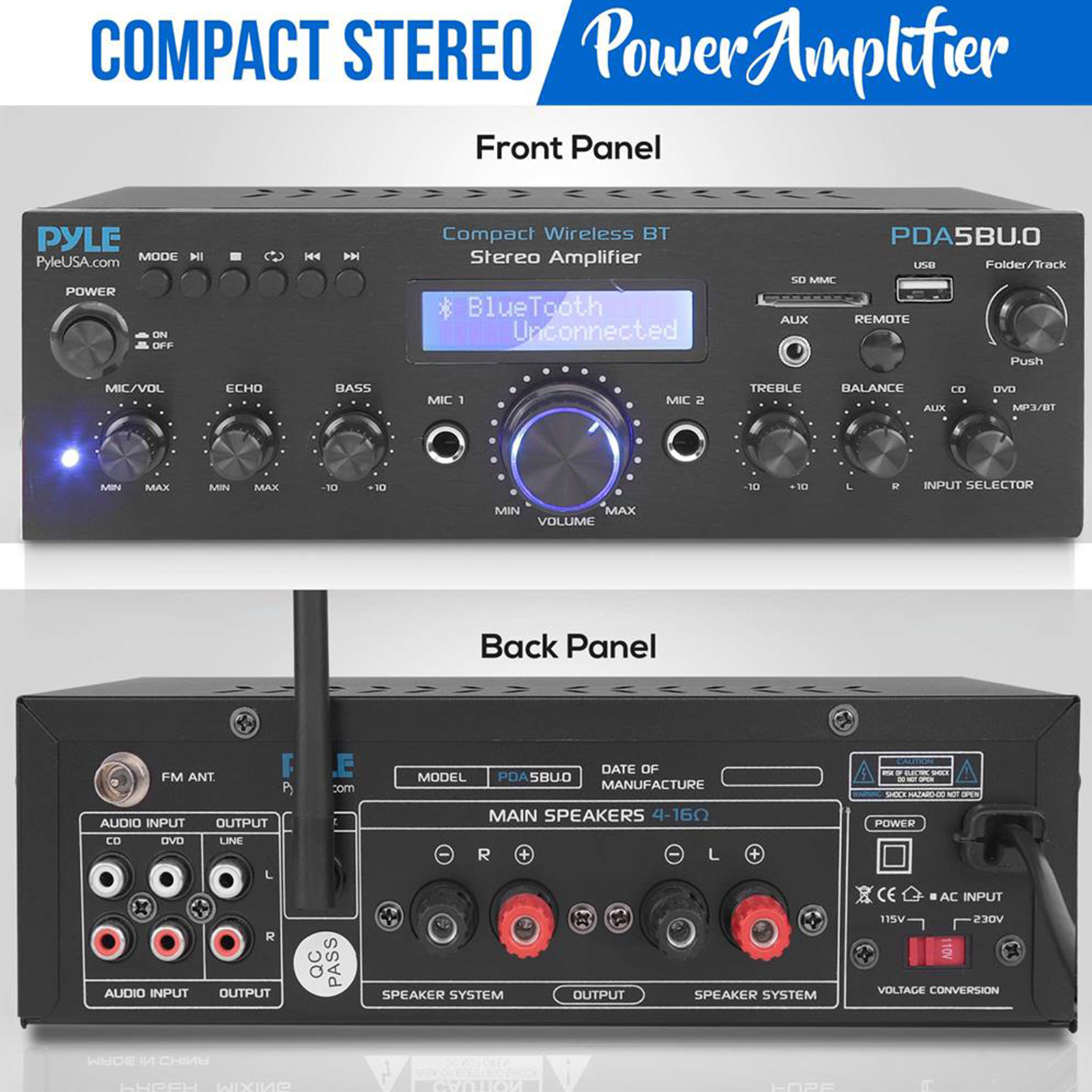 Pyle PDA5BU.0 Home Bluetooth Amplifier Receiver with FM Radio, MP3/USB