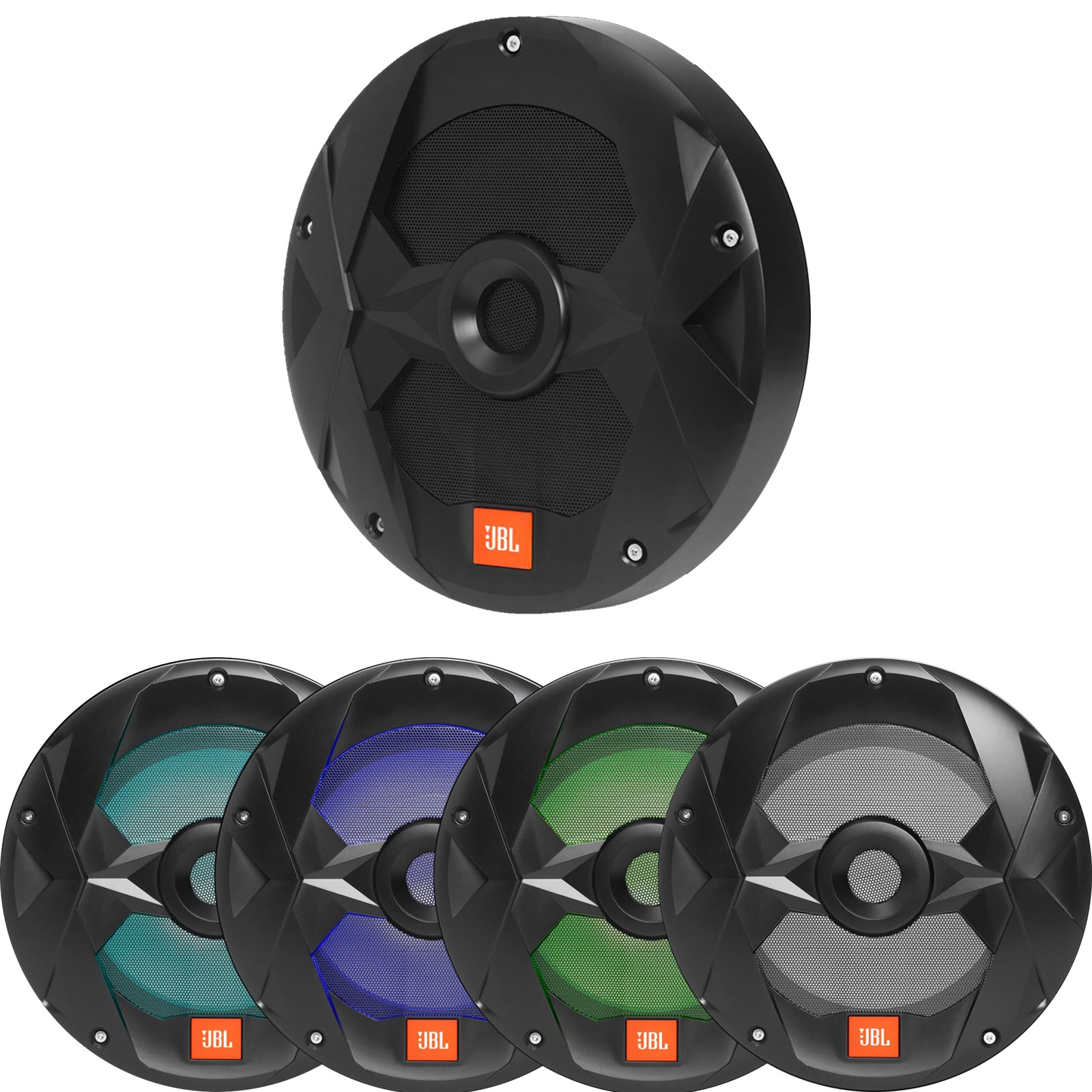 2X JBL Club Marine 10" 750 Watt Dual 4 Ohm RGB LED Black Subwoofers