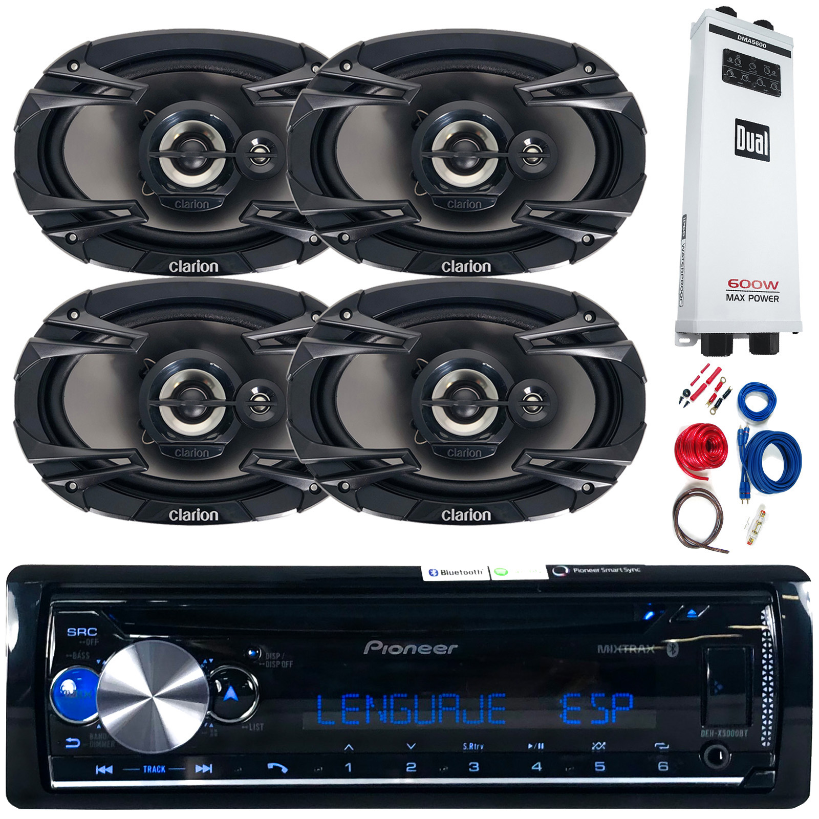 Pioneer DEHX5000BT CD Receiver, 4x 6x9" 3Way Speakers, 5-Channel Amp