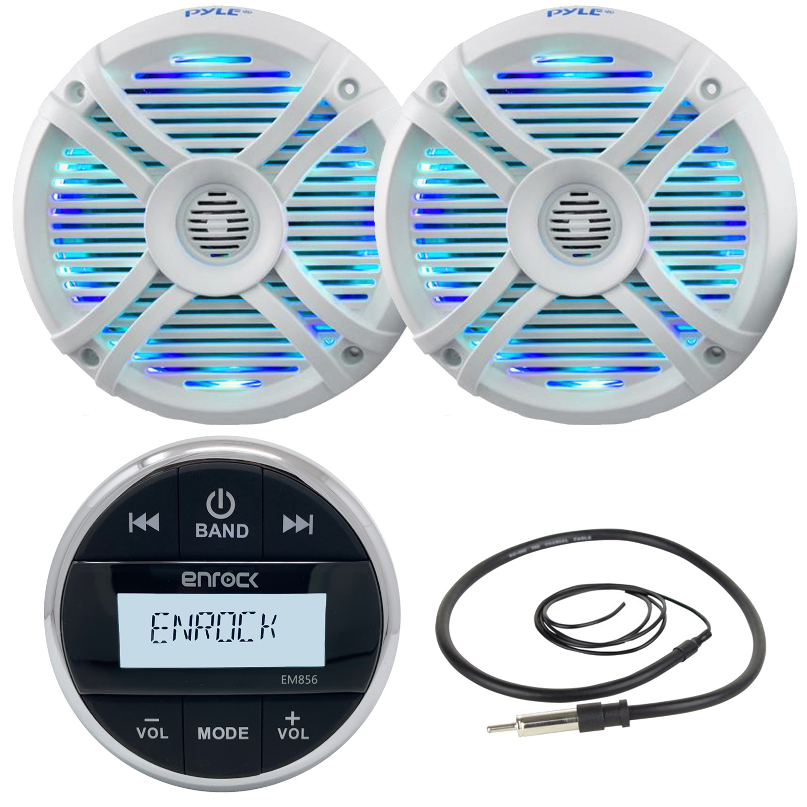 Marine LED 6.5" Speakers/Remote, Black Bluetooth Mp3 AM FM Round Radio & Antenna 604697402125 eBay